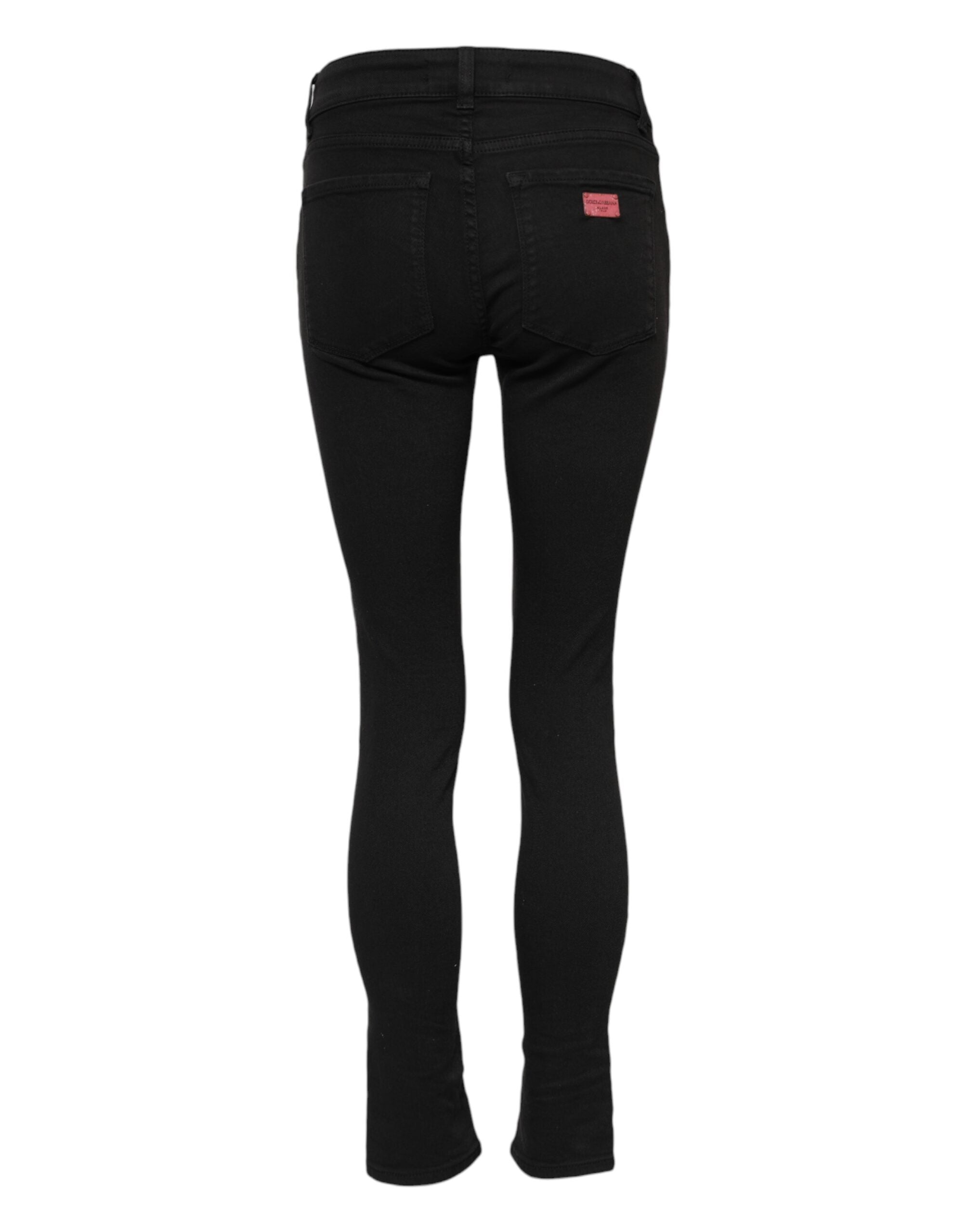 Black Cotton Skinny Mid Waist Denim Jeans - ventzia