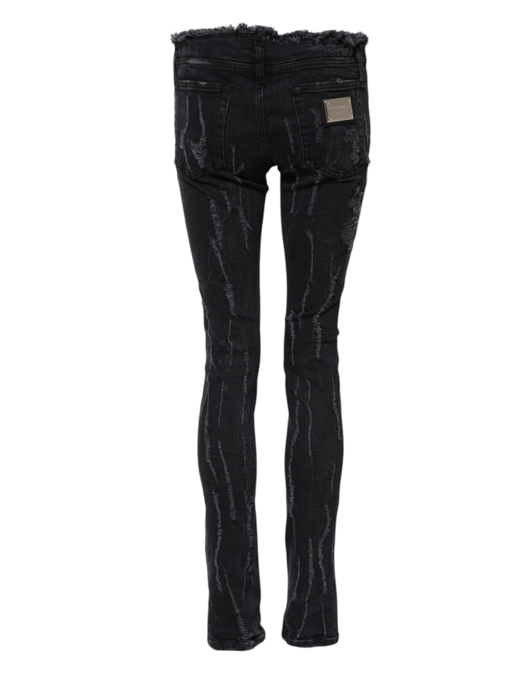 Black Cotton Tattered Skinny Denim Jeans - ventzia