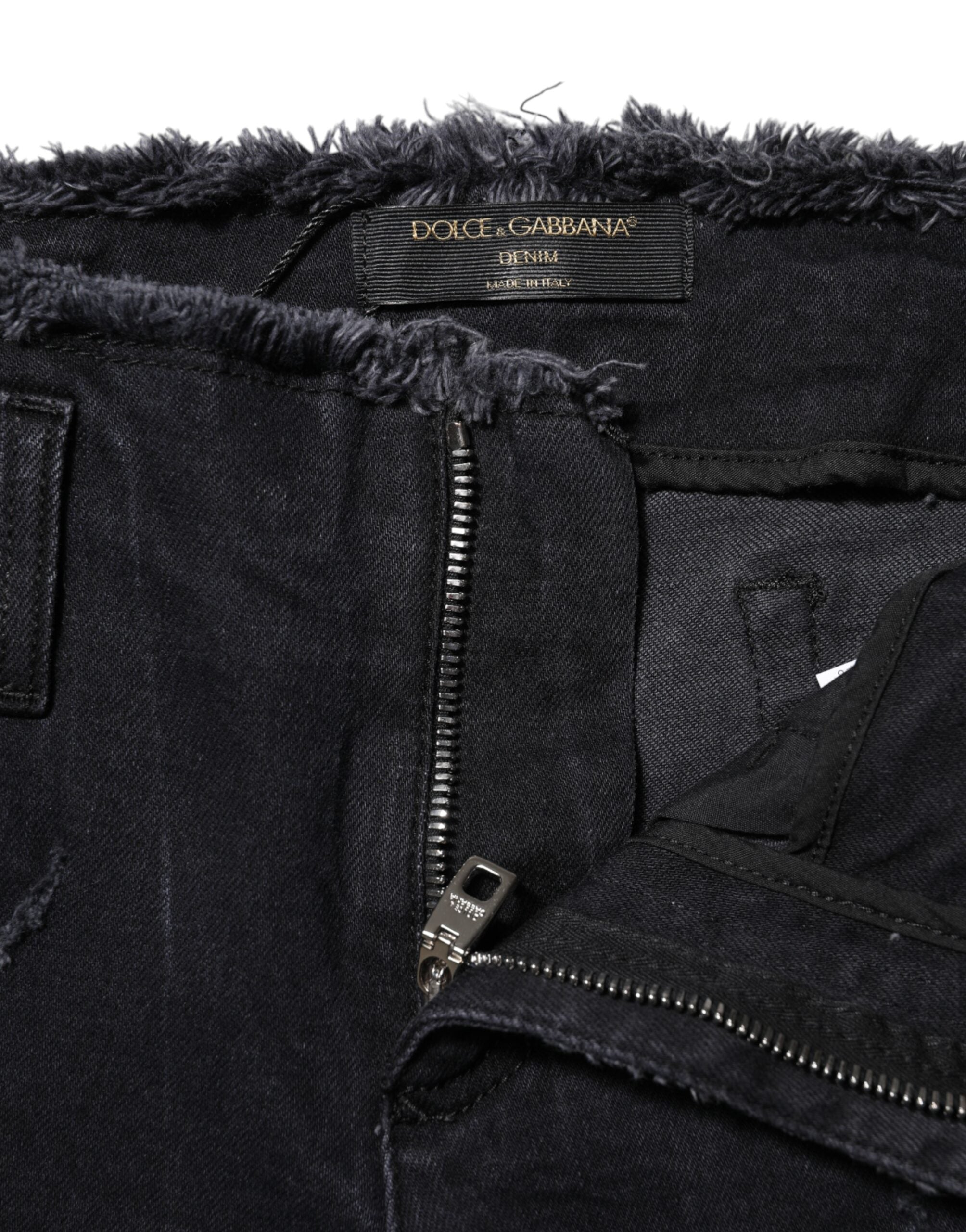 Black Cotton Tattered Skinny Denim Jeans - ventzia