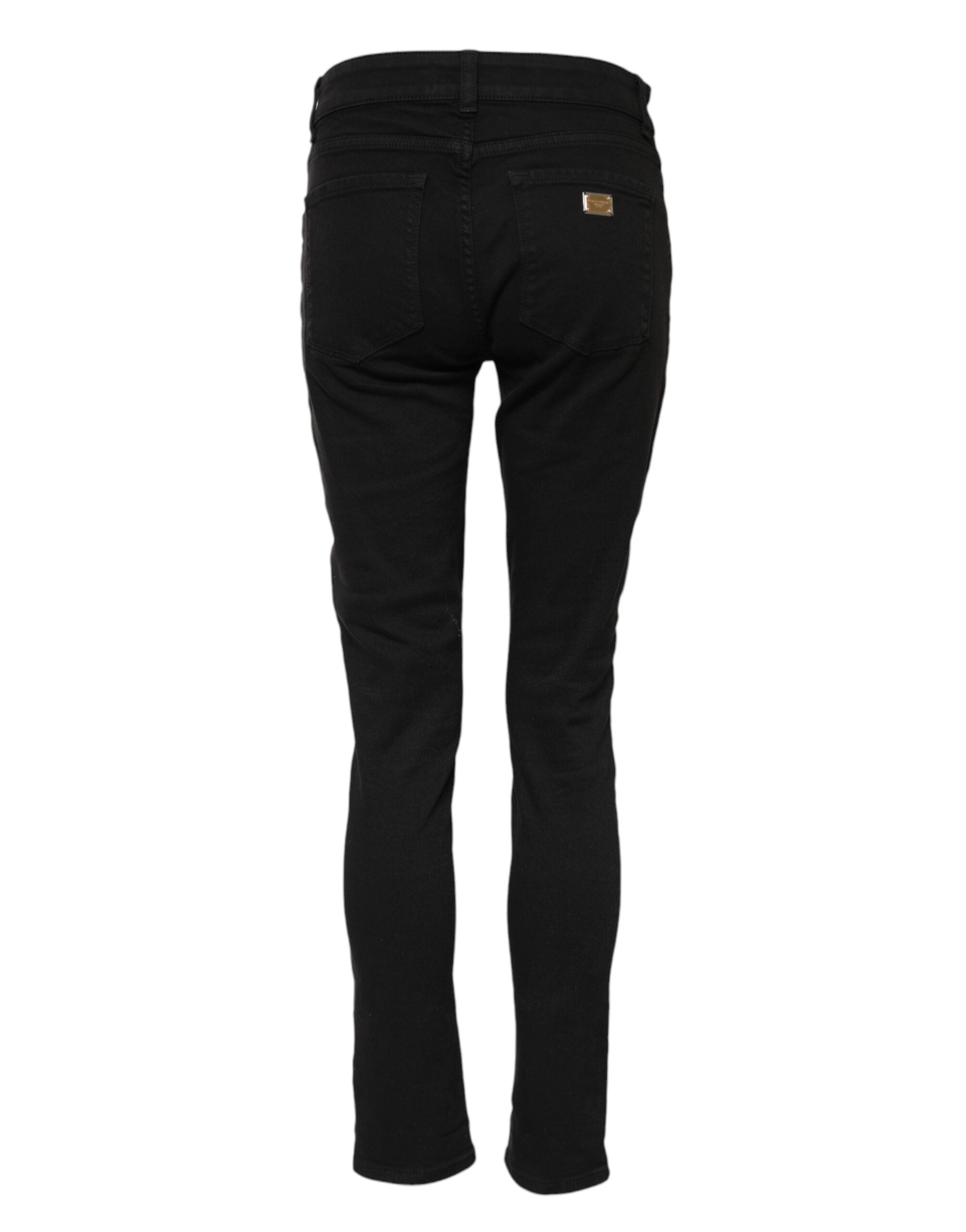 Black Cotton Skinny Mid Waist Denim Jeans - ventzia