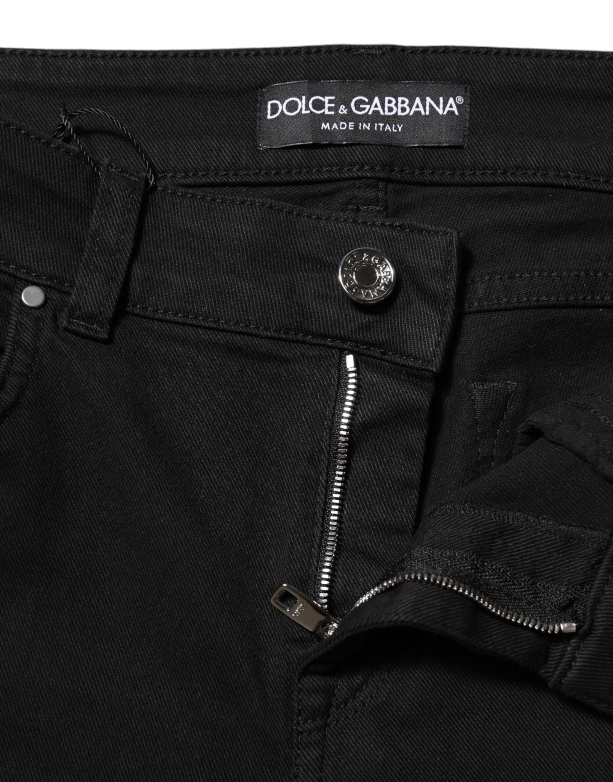 Black Cotton Skinny Mid Waist Denim Jeans - ventzia
