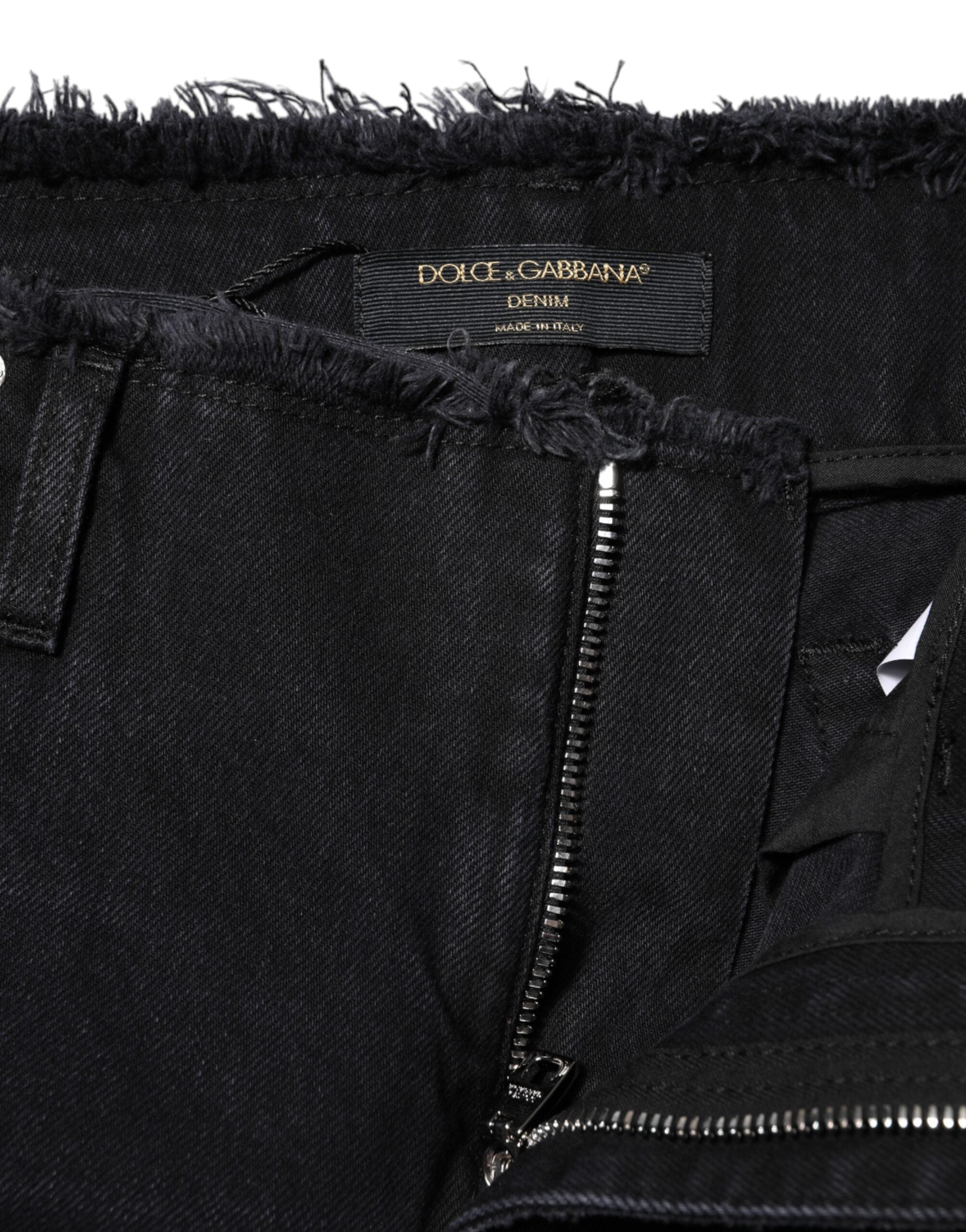 Black Cotton Tattered Mid Waist Denim Jeans - ventzia