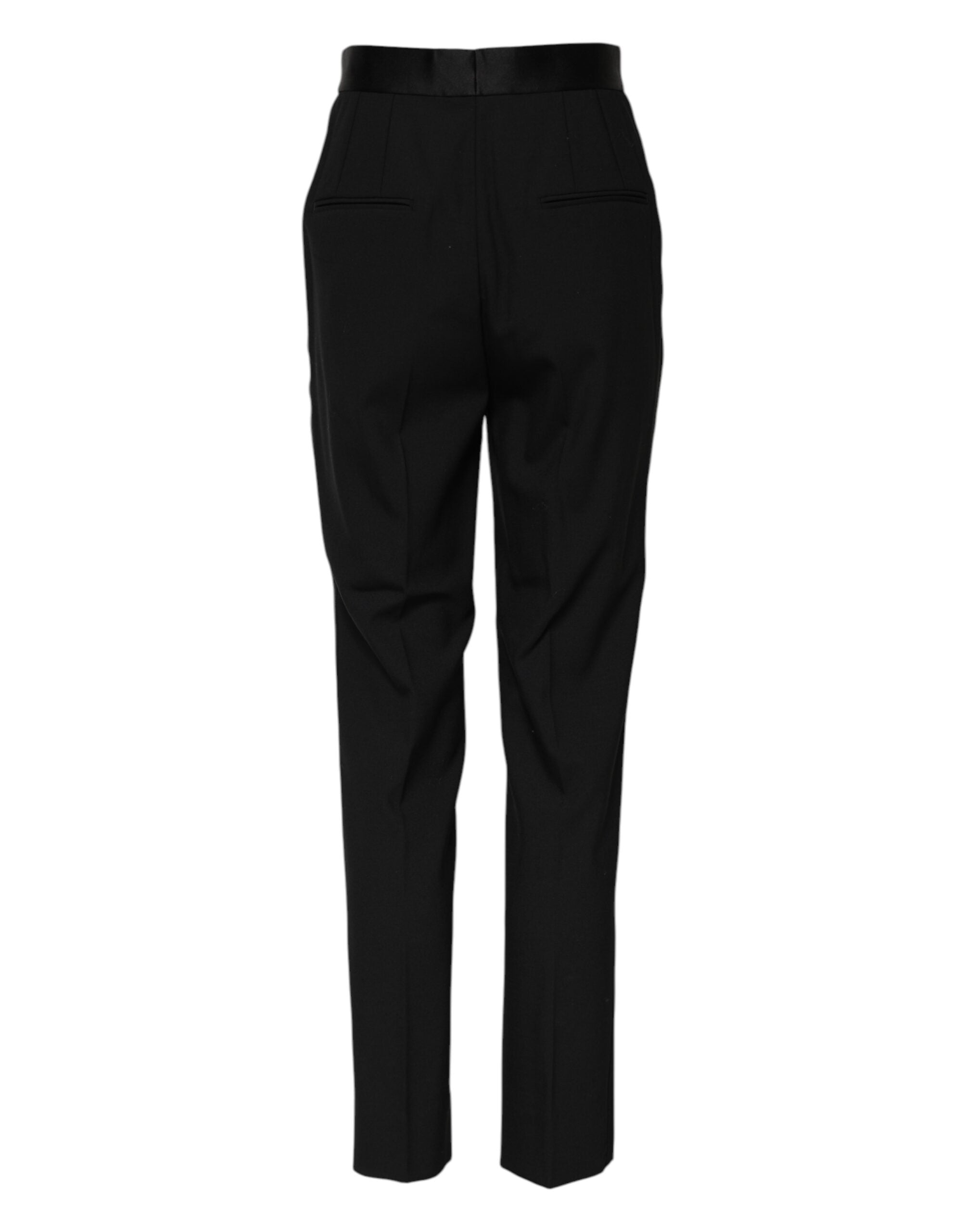 Black Wool Tapered High Waist Pants - ventzia