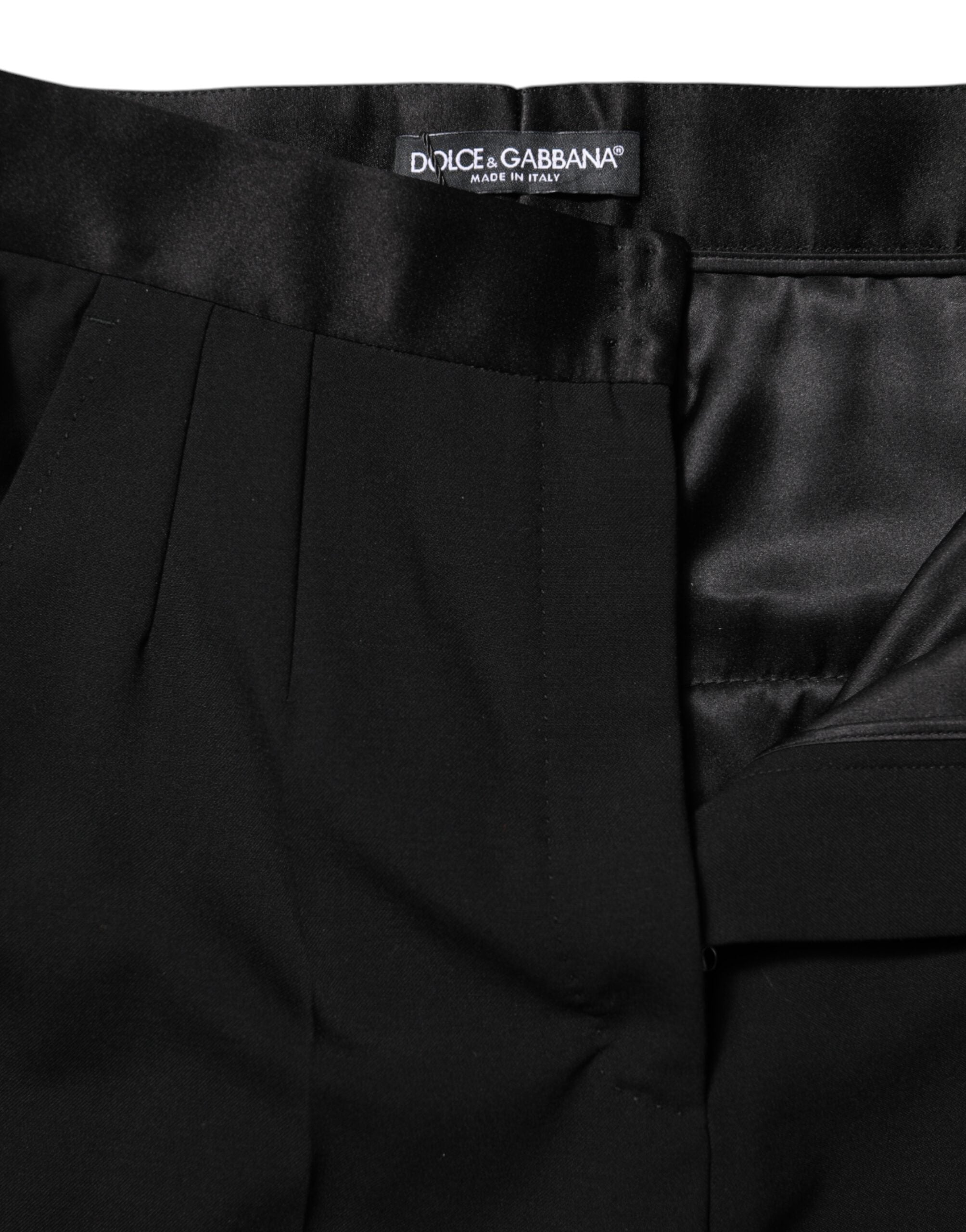 Black Wool Tapered High Waist Pants - ventzia