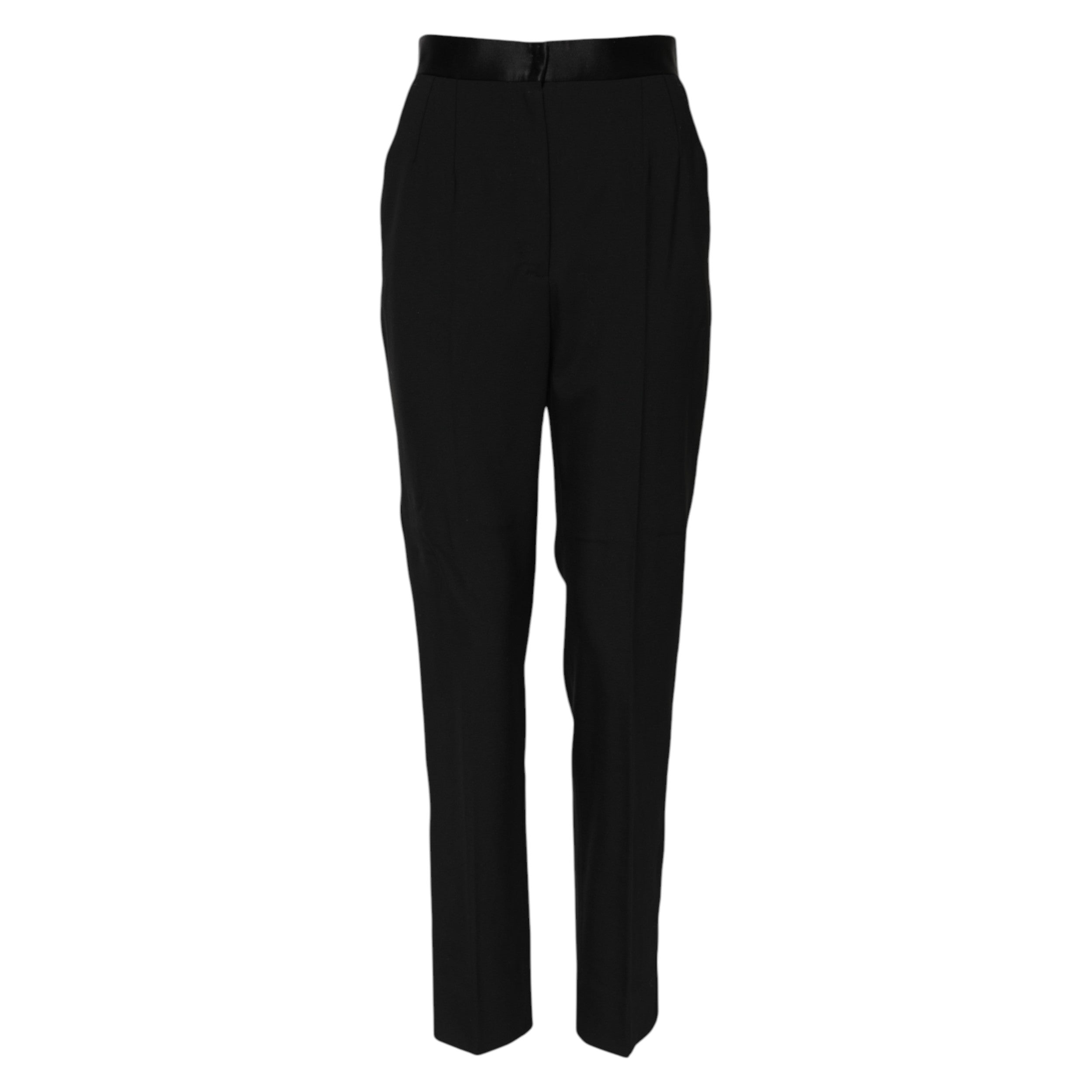 Black Wool Tapered High Waist Pants - ventzia