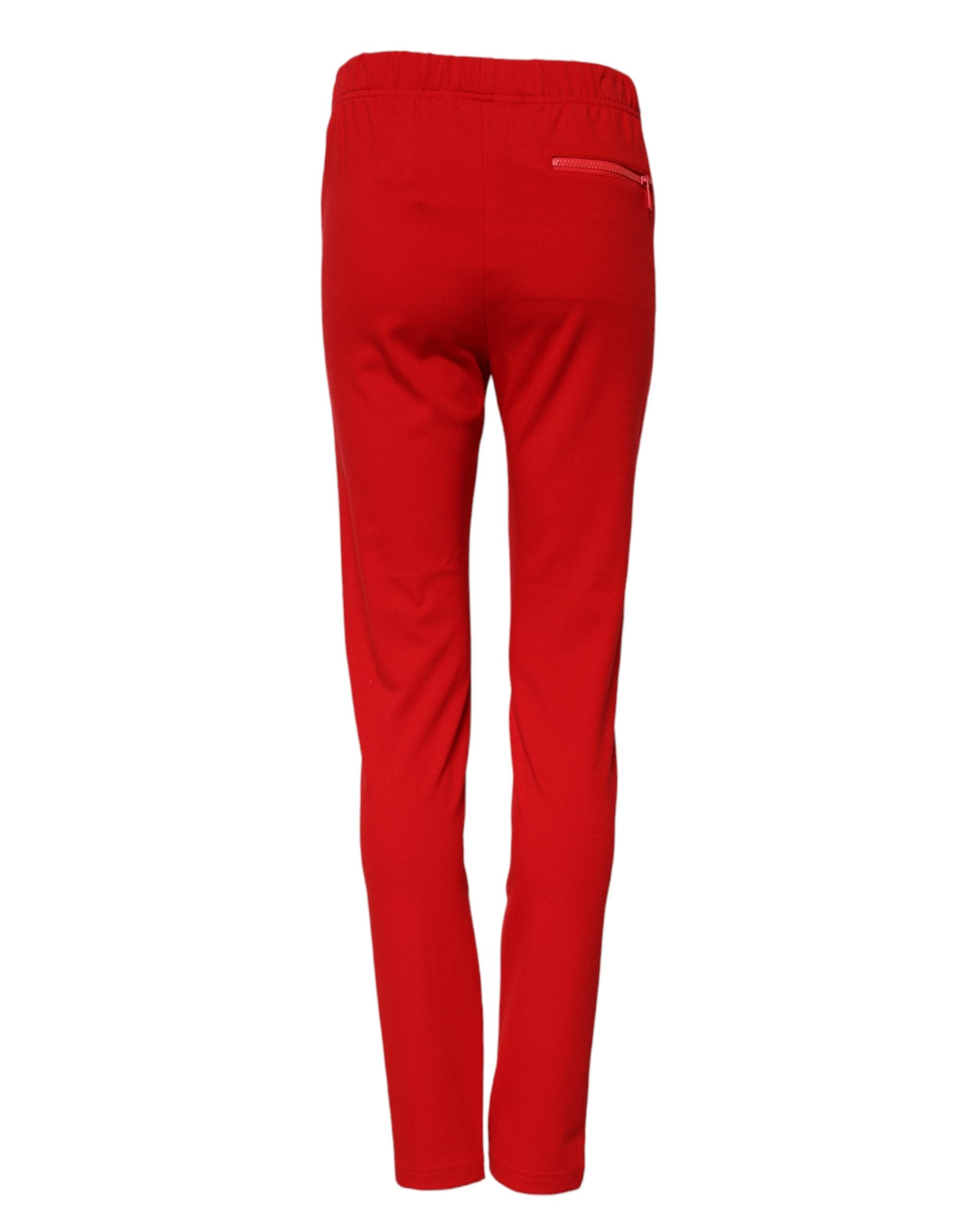 Red Mid Waist Slim Fit Pants - ventzia
