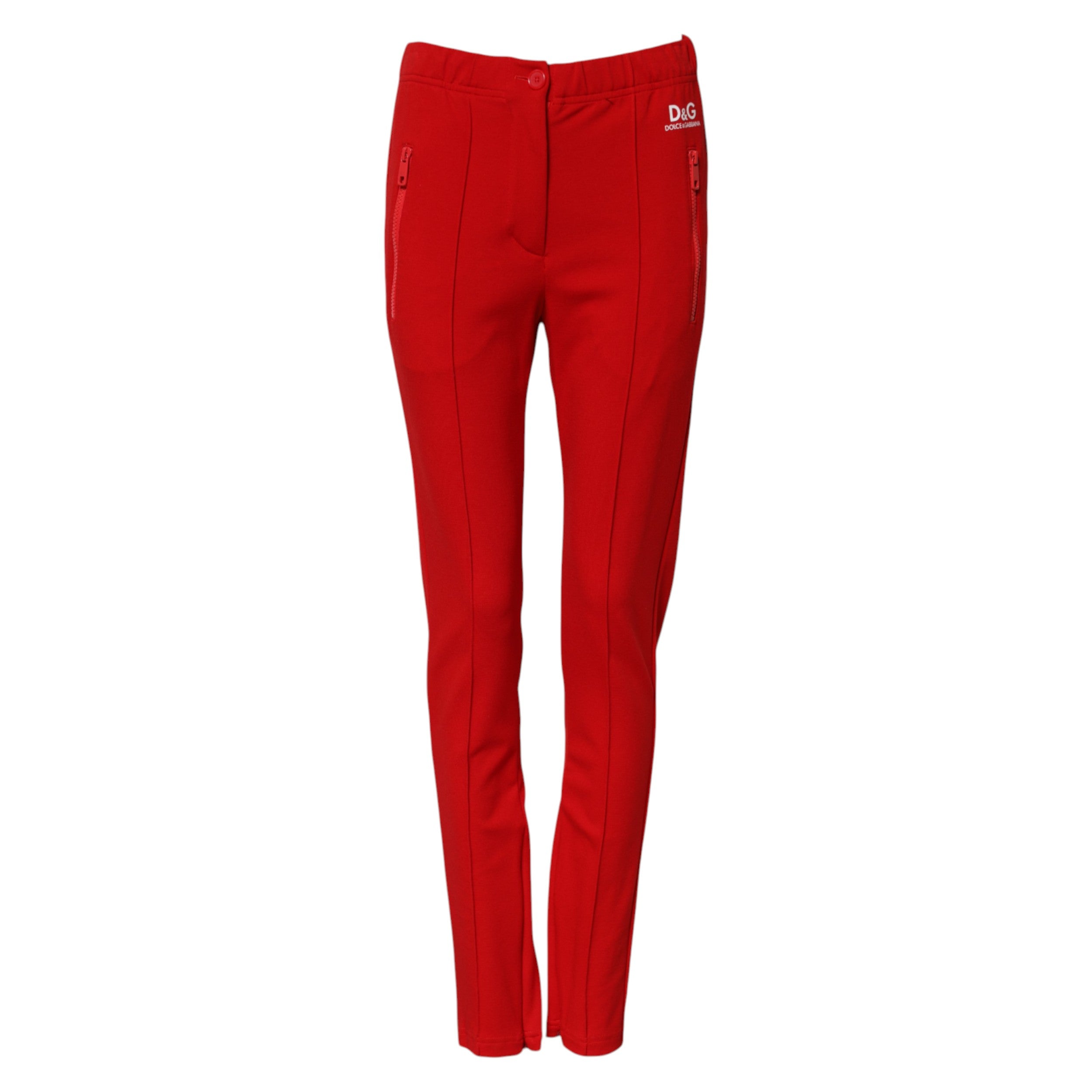 Red Mid Waist Slim Fit Pants - ventzia