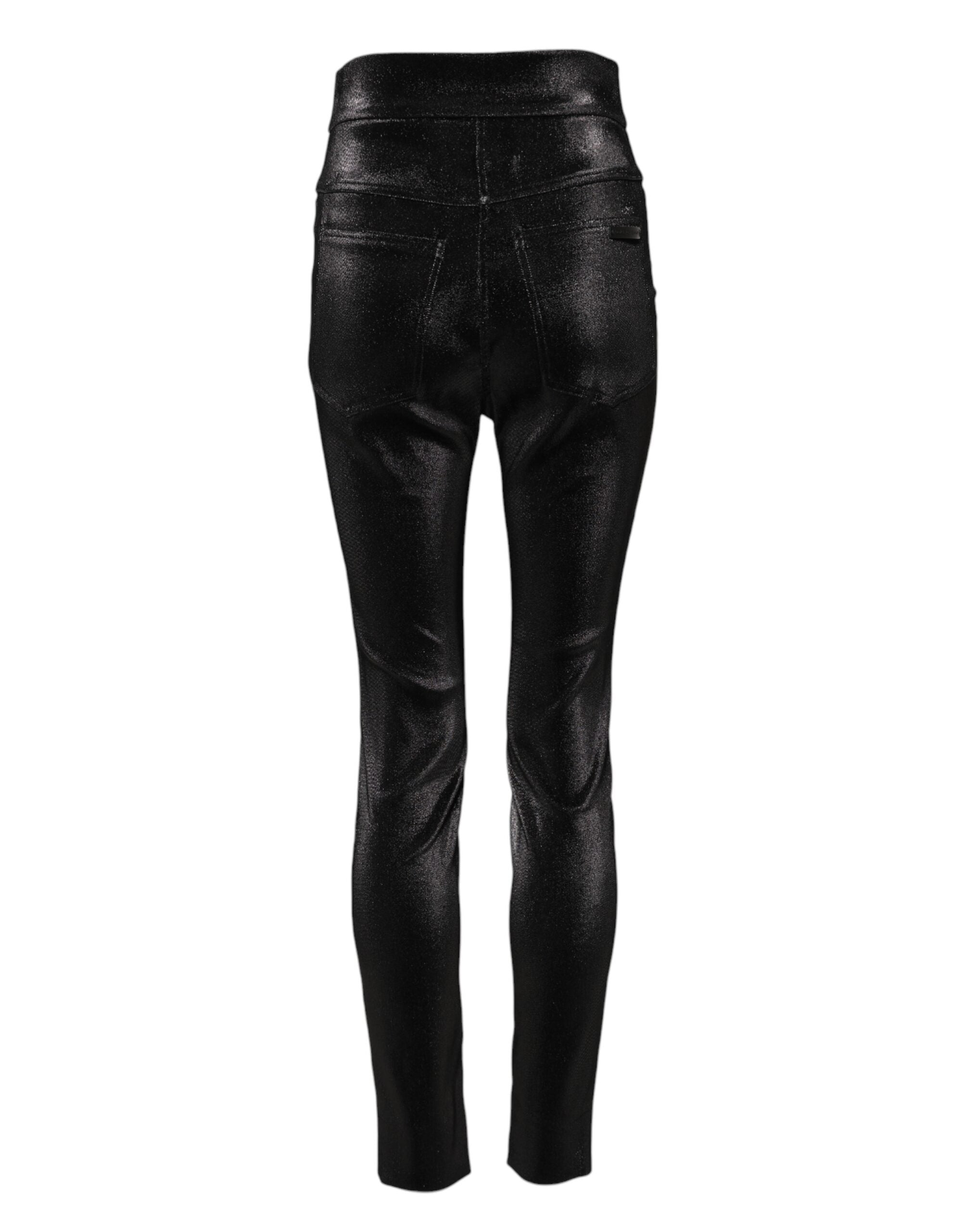Black Cotton Stretch Lurex Thread Skinny Pants - ventzia