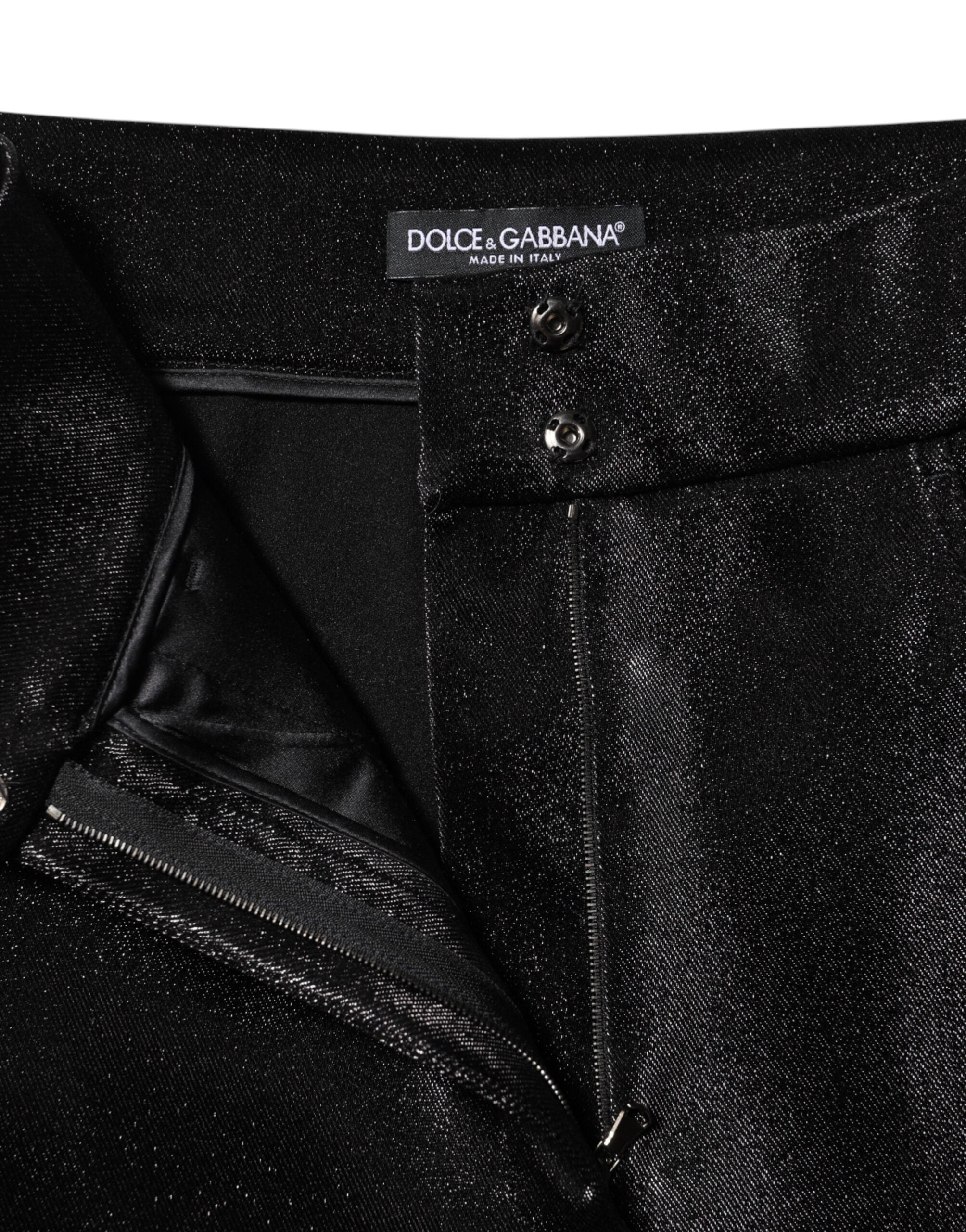 Black Cotton Stretch Lurex Thread Skinny Pants - ventzia
