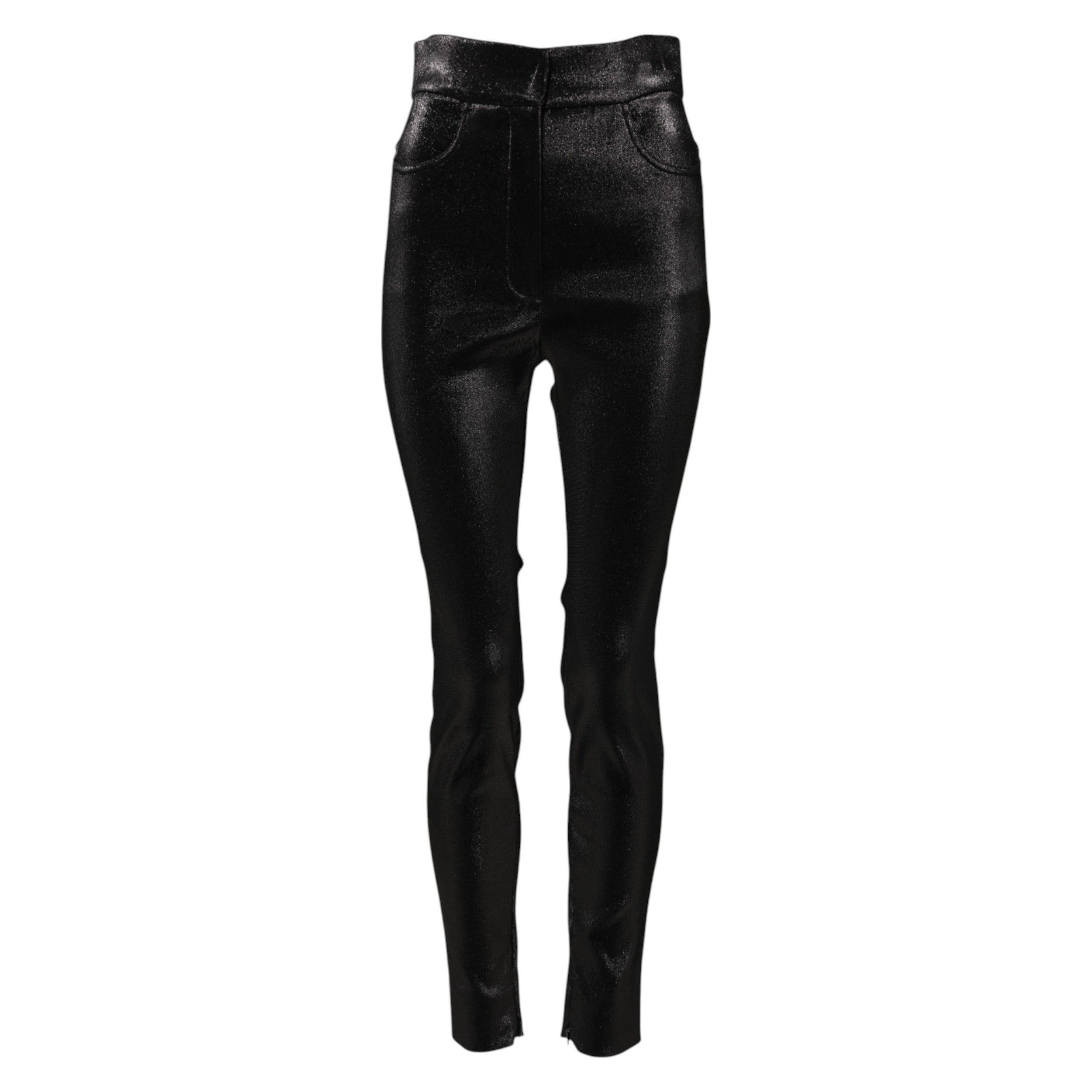 Black Cotton Stretch Lurex Thread Skinny Pants - ventzia