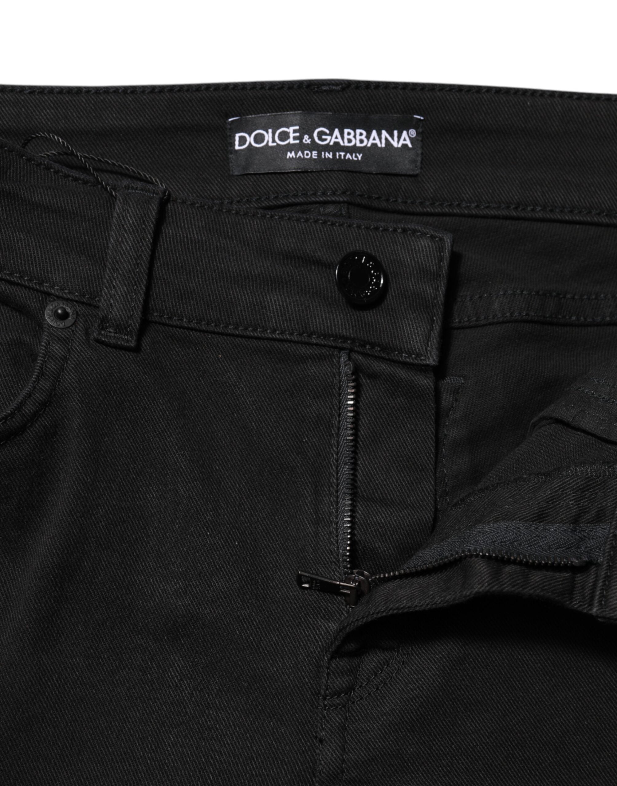 Black Cotton Skinny Mid Waist Denim Jeans - ventzia