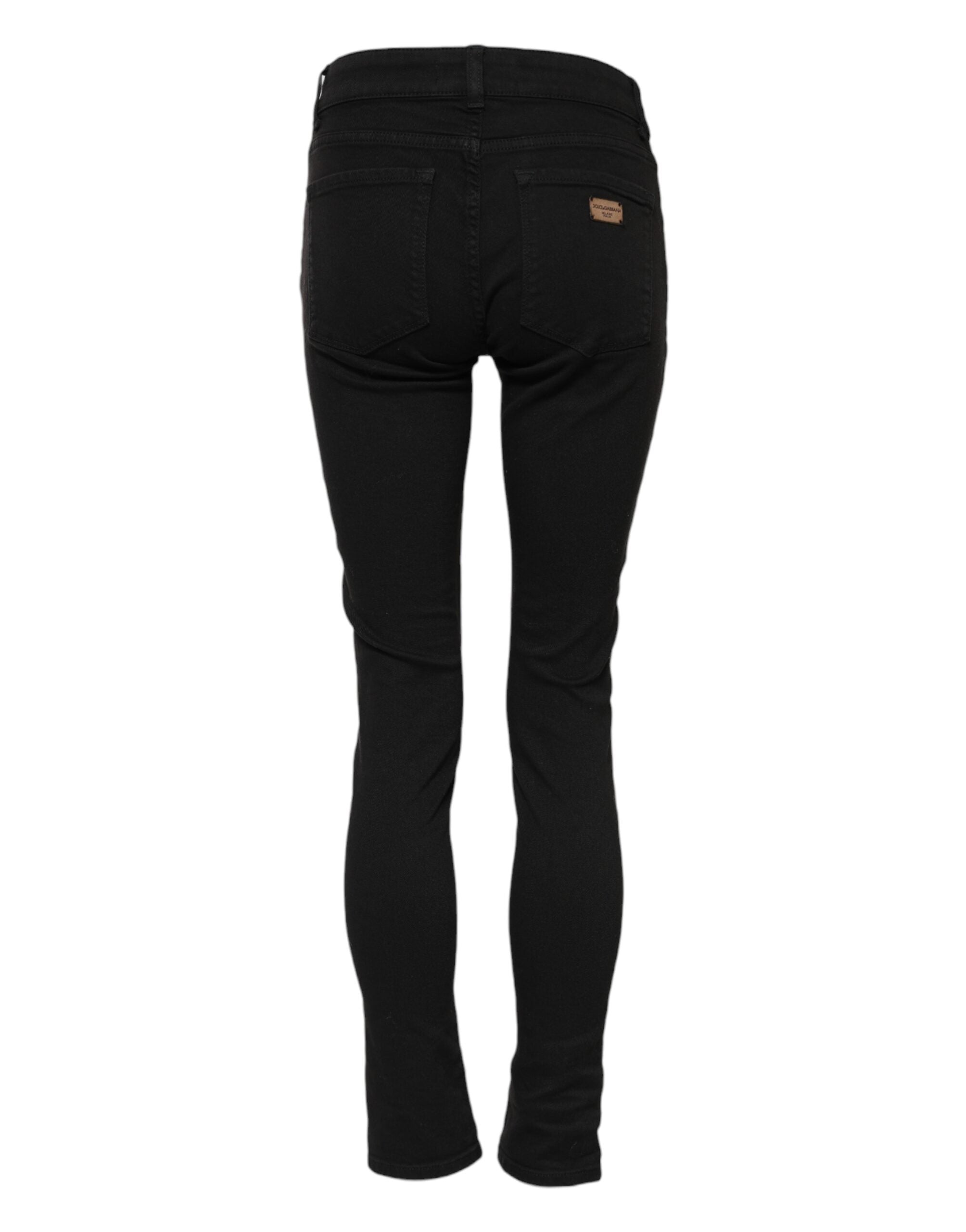 Black Cotton Skinny Mid Waist Denim Jeans - ventzia