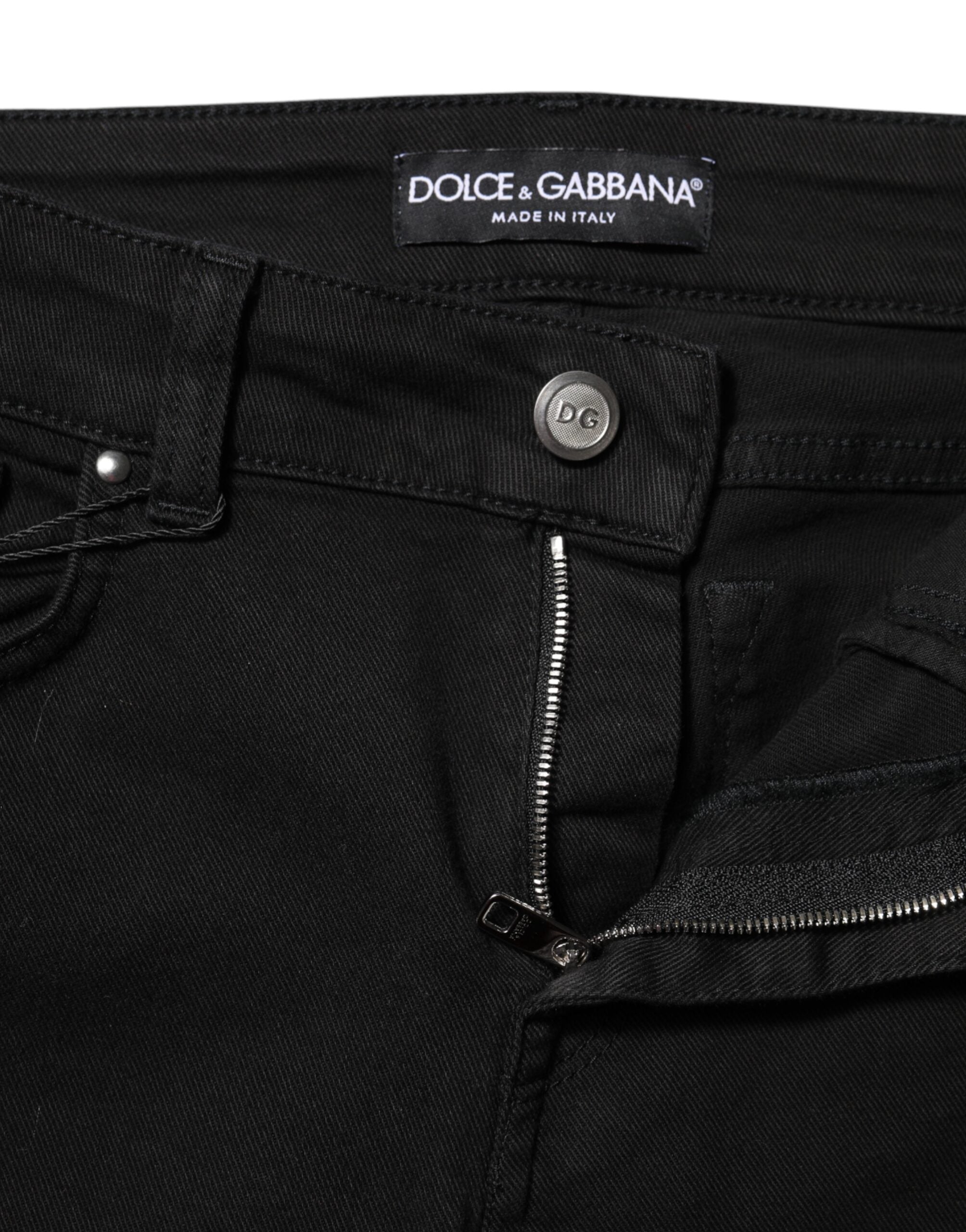 Black Cotton Skinny Mid Waist Denim Jeans - ventzia