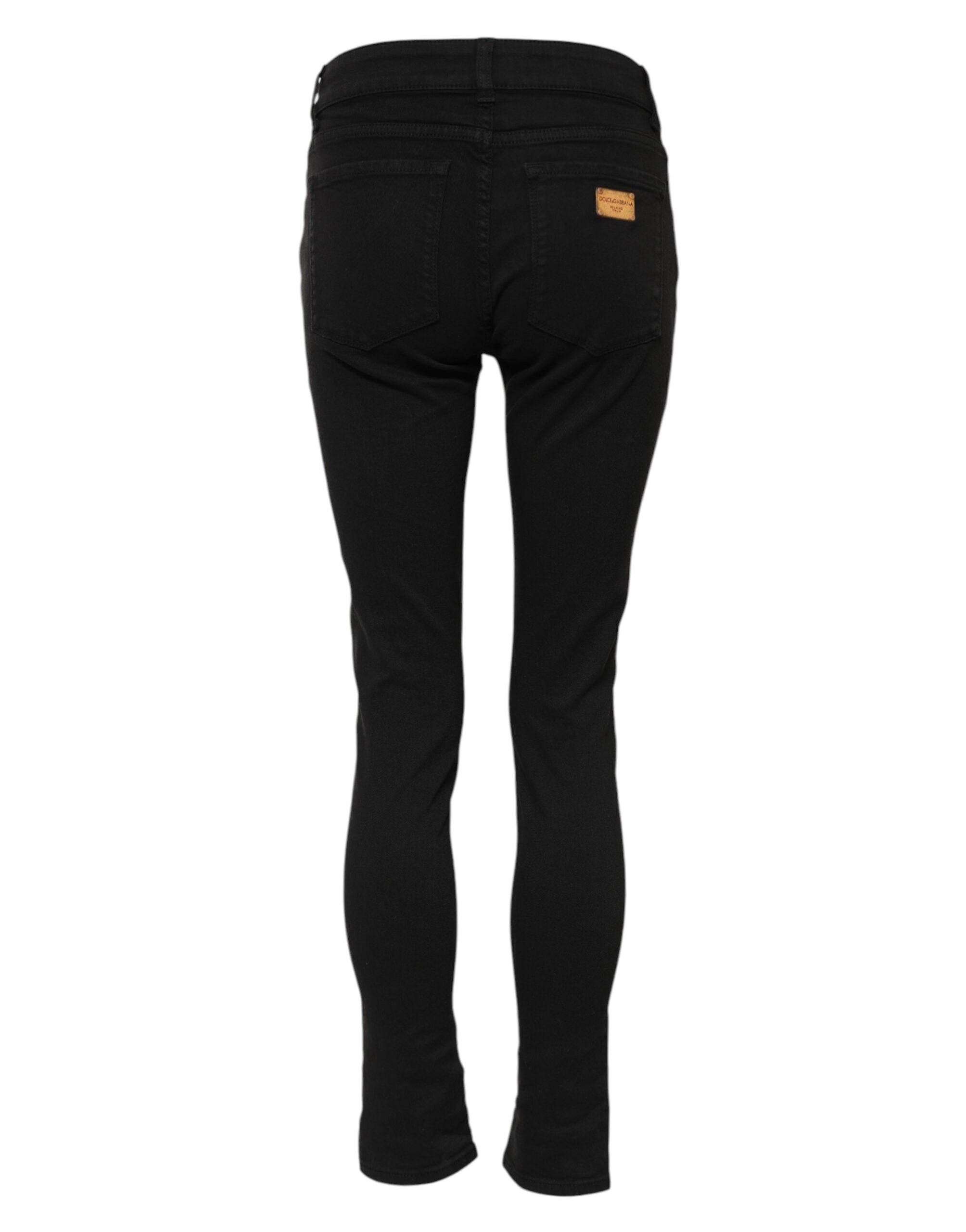 Black Cotton Skinny Mid Waist Denim Jeans - ventzia