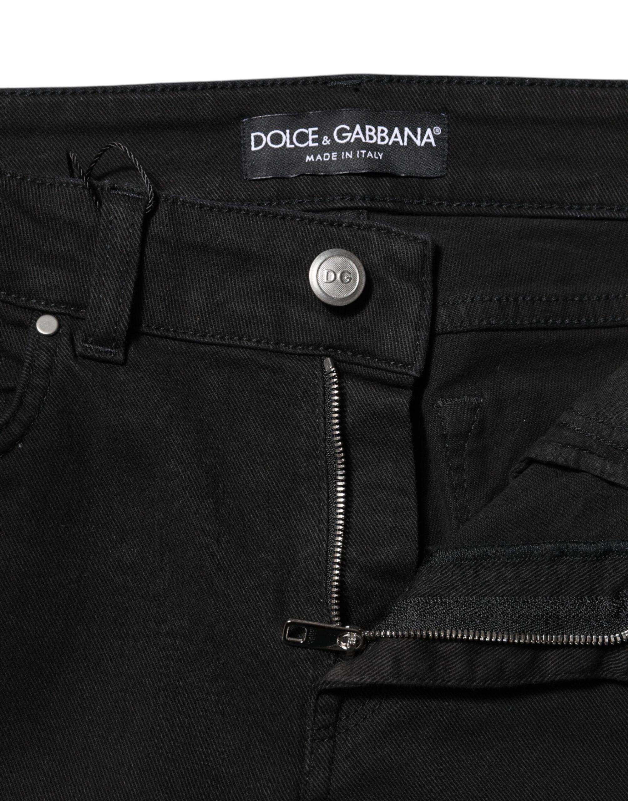 Black Cotton Skinny Mid Waist Denim Jeans - ventzia