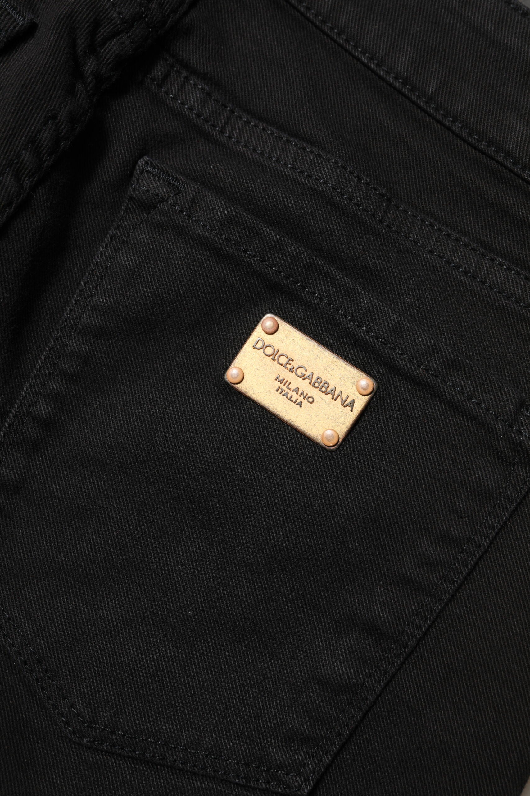Black Cotton Skinny Mid Waist Denim Jeans - ventzia