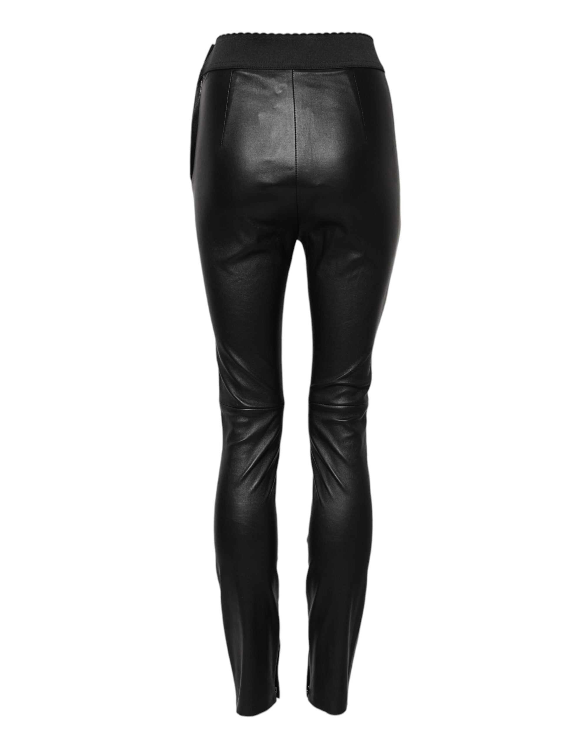 Black Leather Elastic Waist Pants - ventzia