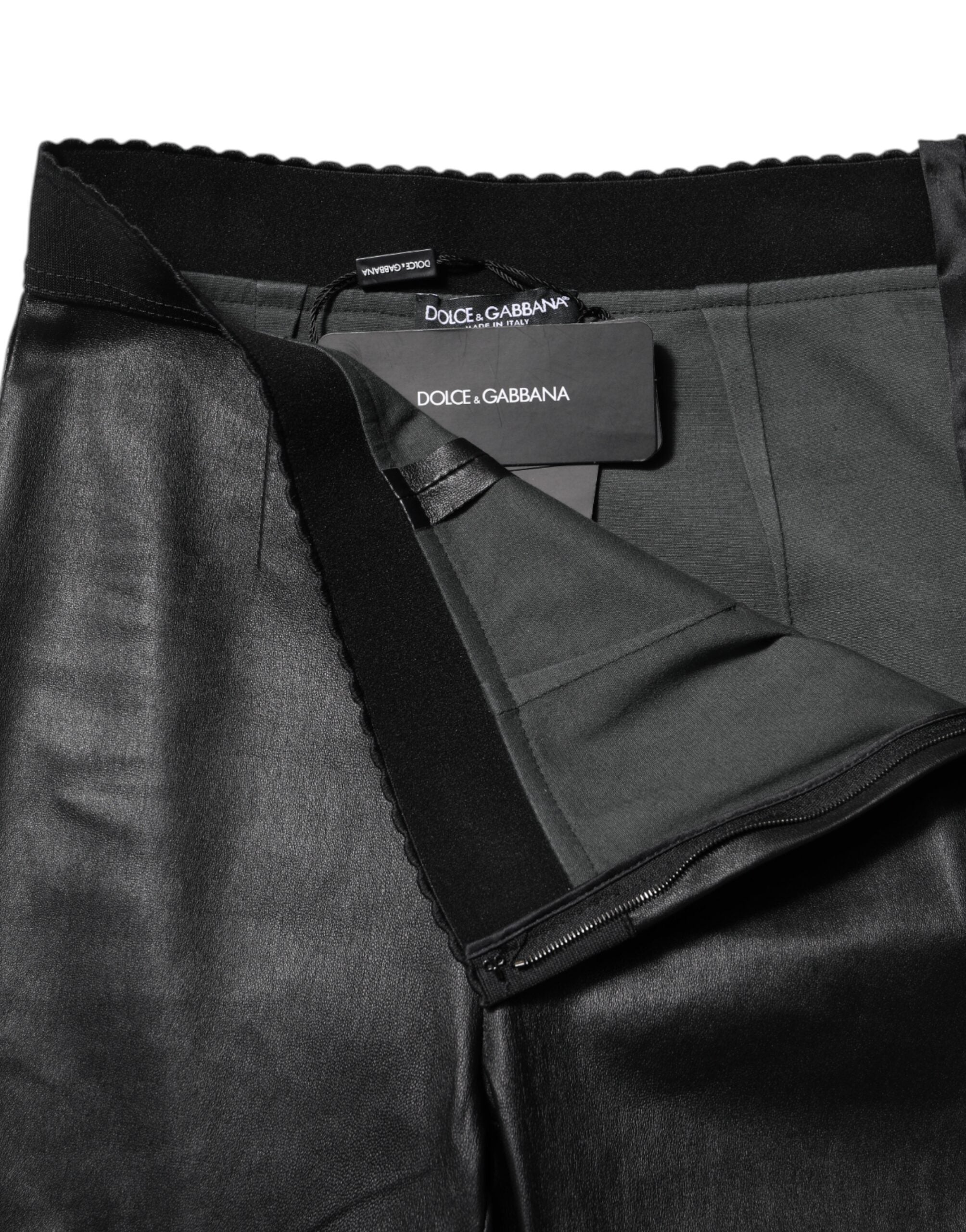 Black Leather Elastic Waist Pants - ventzia