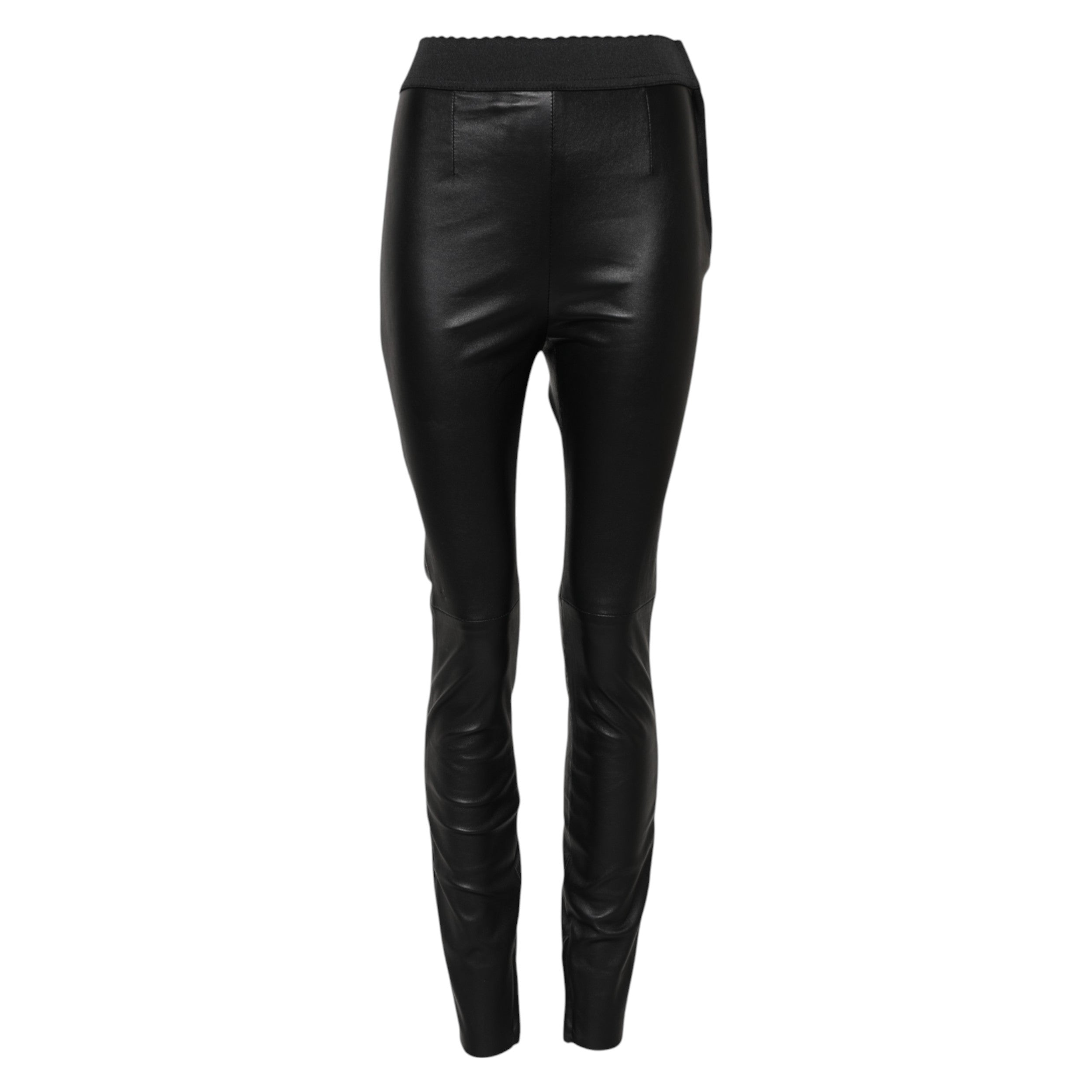 Black Leather Elastic Waist Pants - ventzia