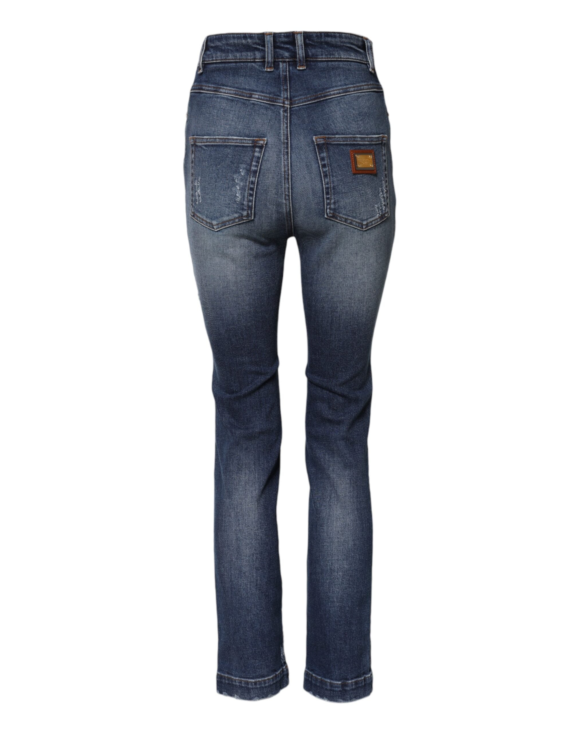 Blue Rhinestone Embellished Denim Jeans - ventzia