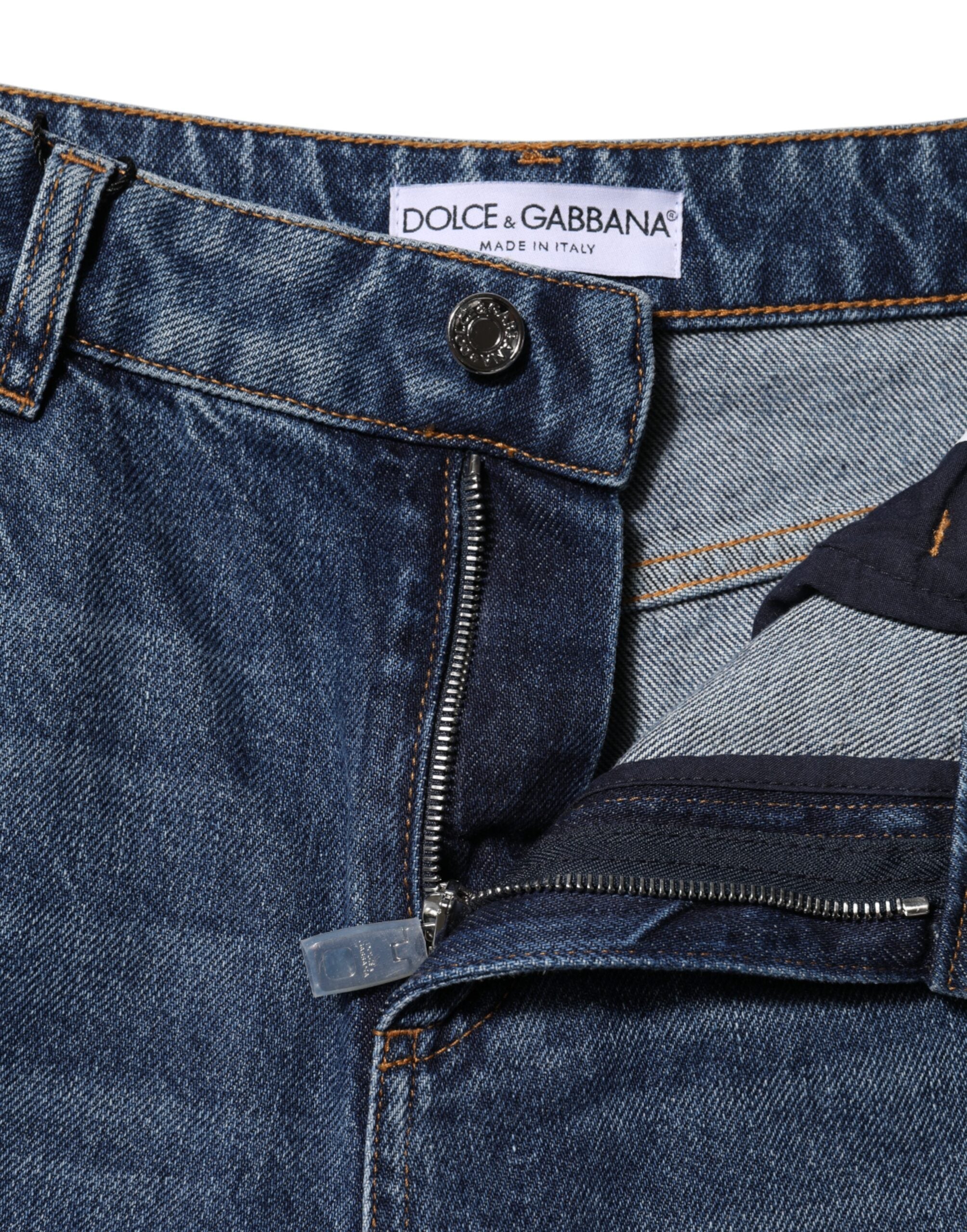 Blue Cotton Wide Leg Tattered Denim Jeans - ventzia