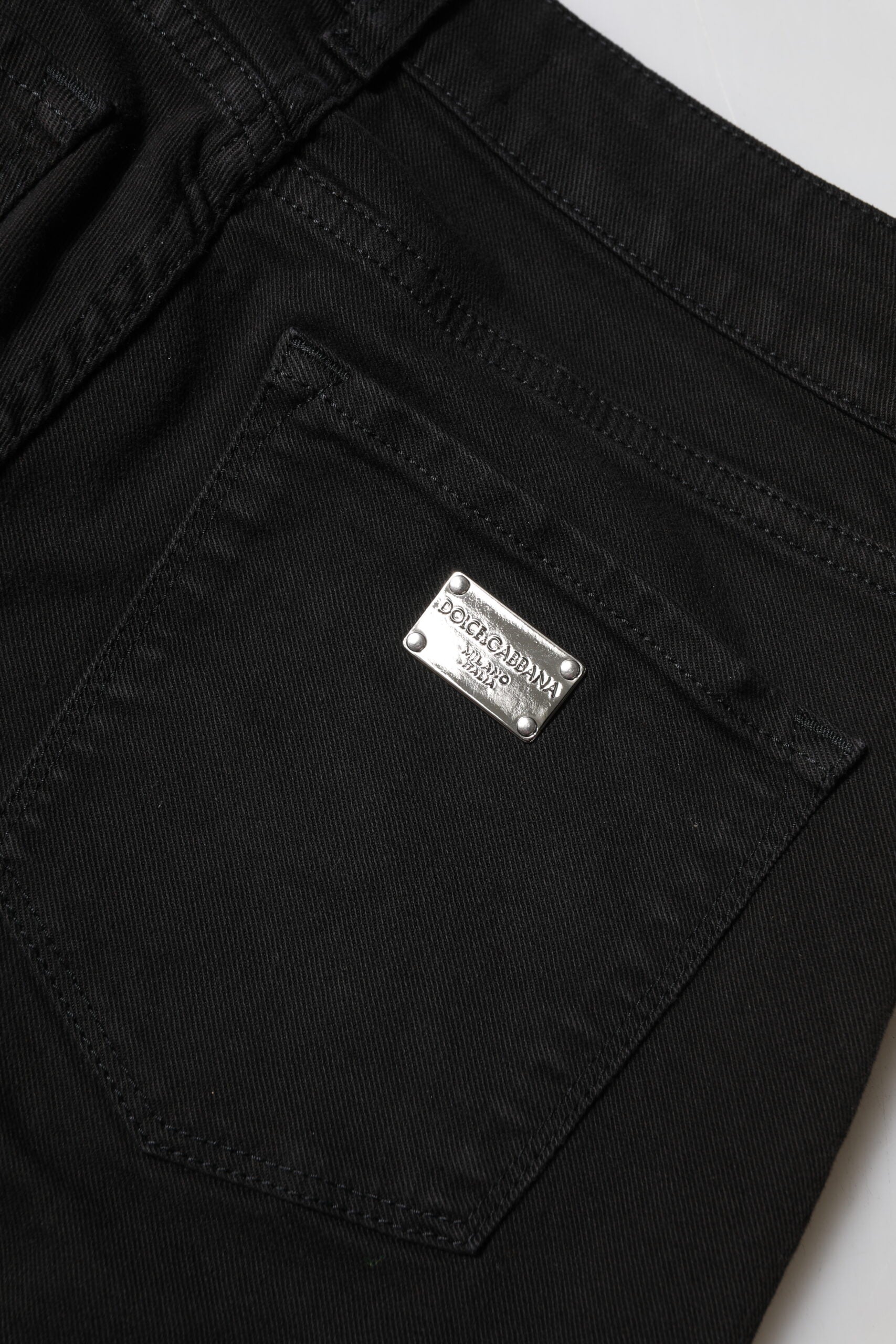 Black Cotton Logo Skinny Mid Waist Denim Jeans - ventzia
