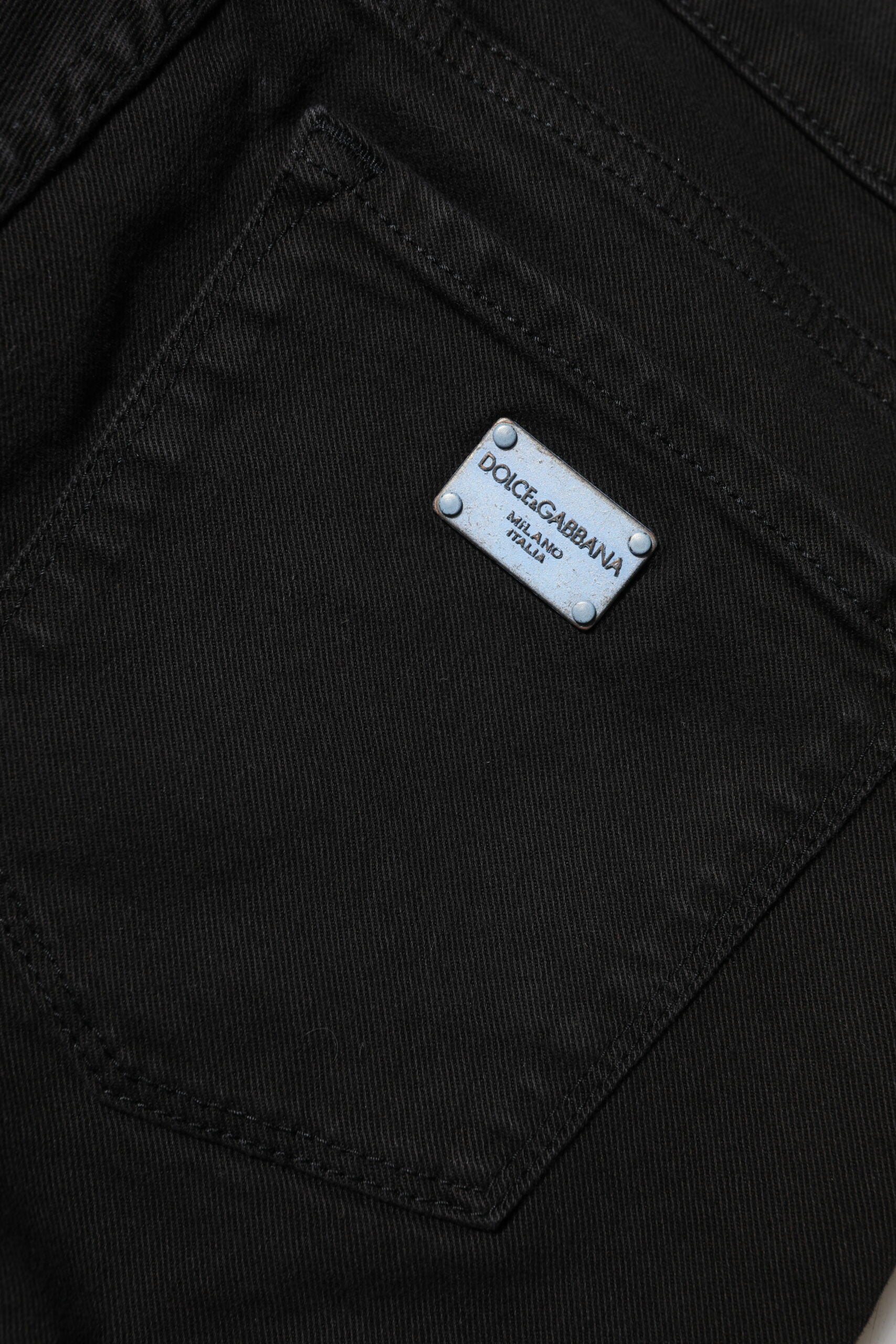 Black Cotton Logo Skinny Mid Waist Denim Jeans - ventzia