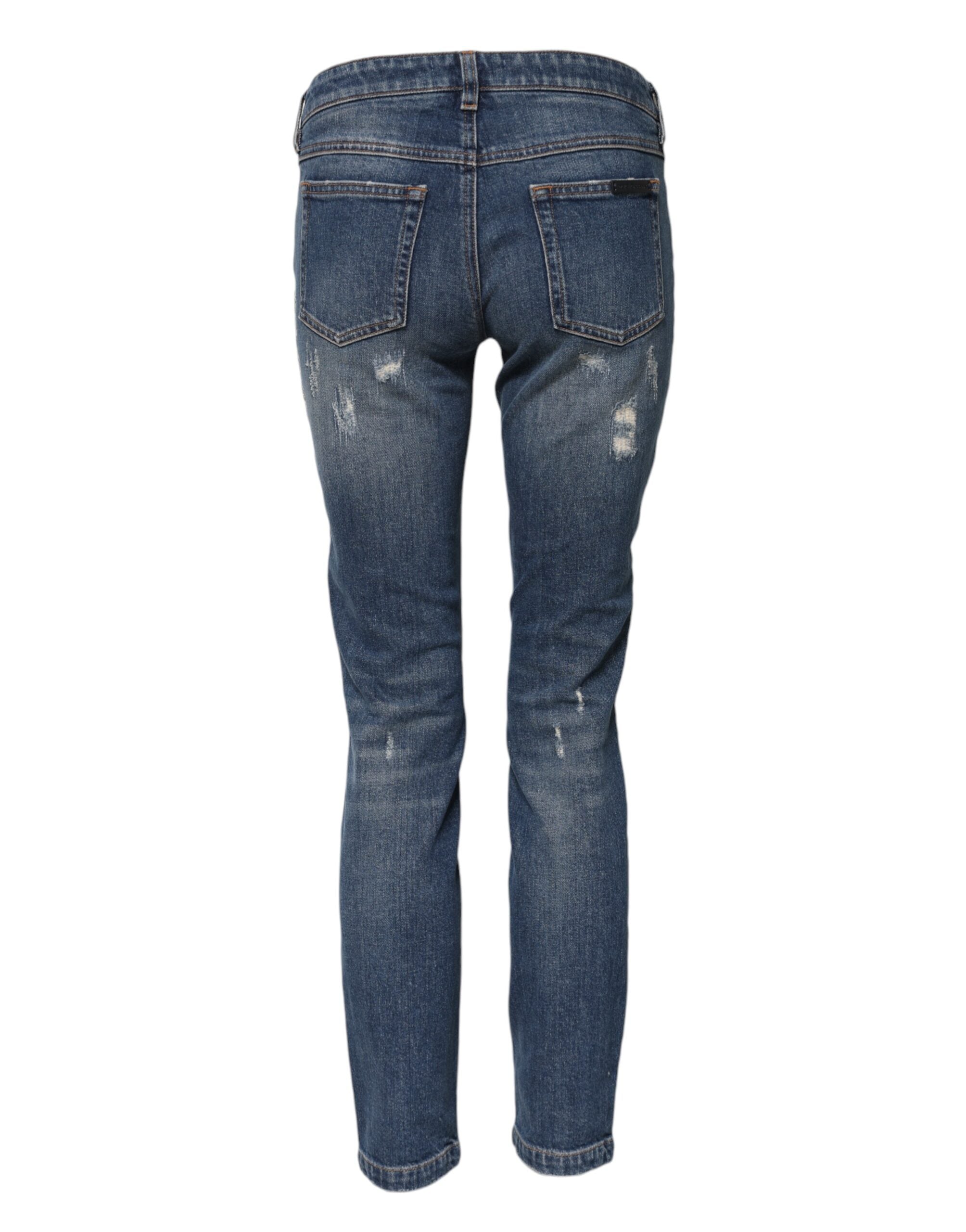Blue Play Card Embroidery Skinny Denim Jeans - ventzia
