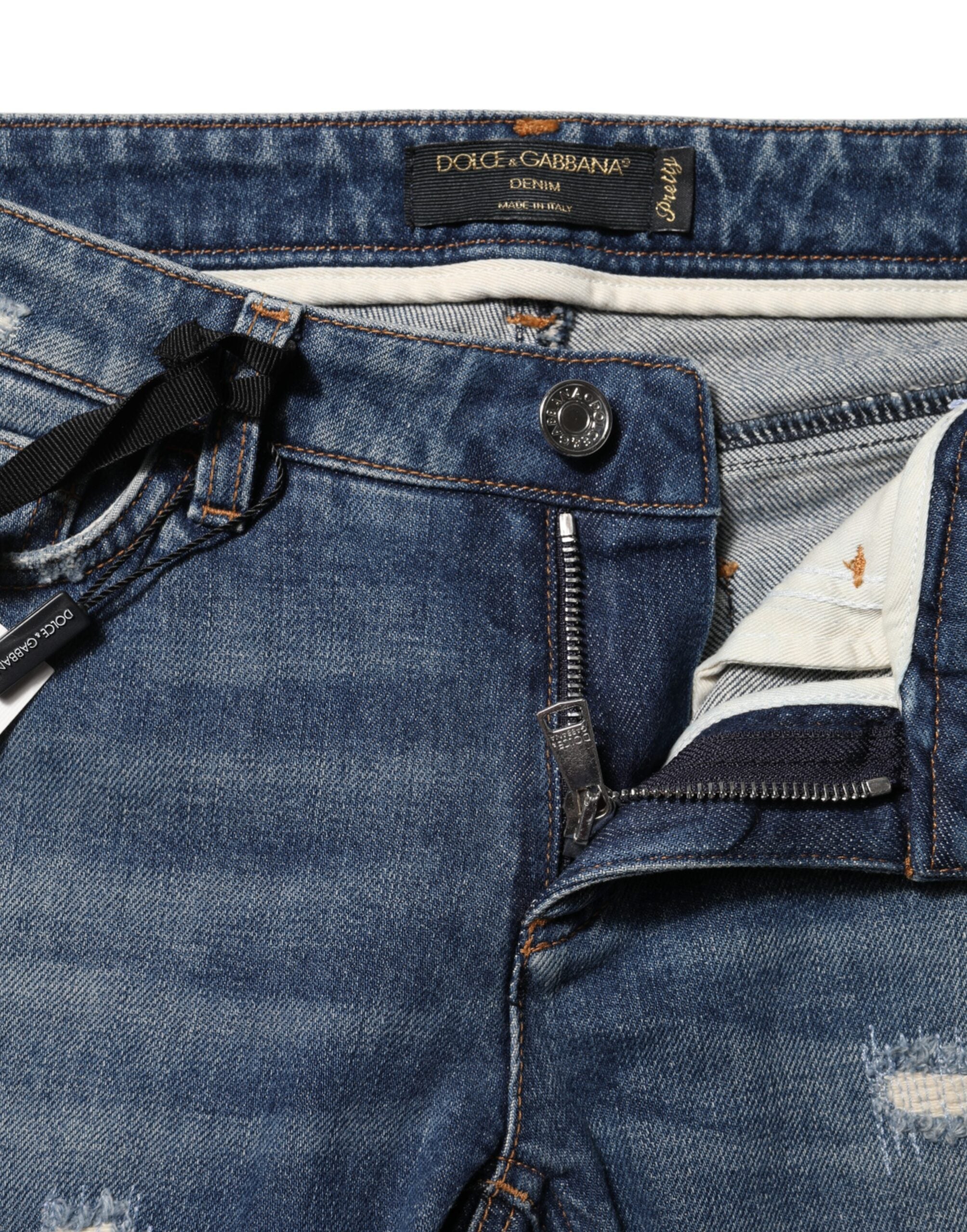 Blue Play Card Embroidery Skinny Denim Jeans - ventzia