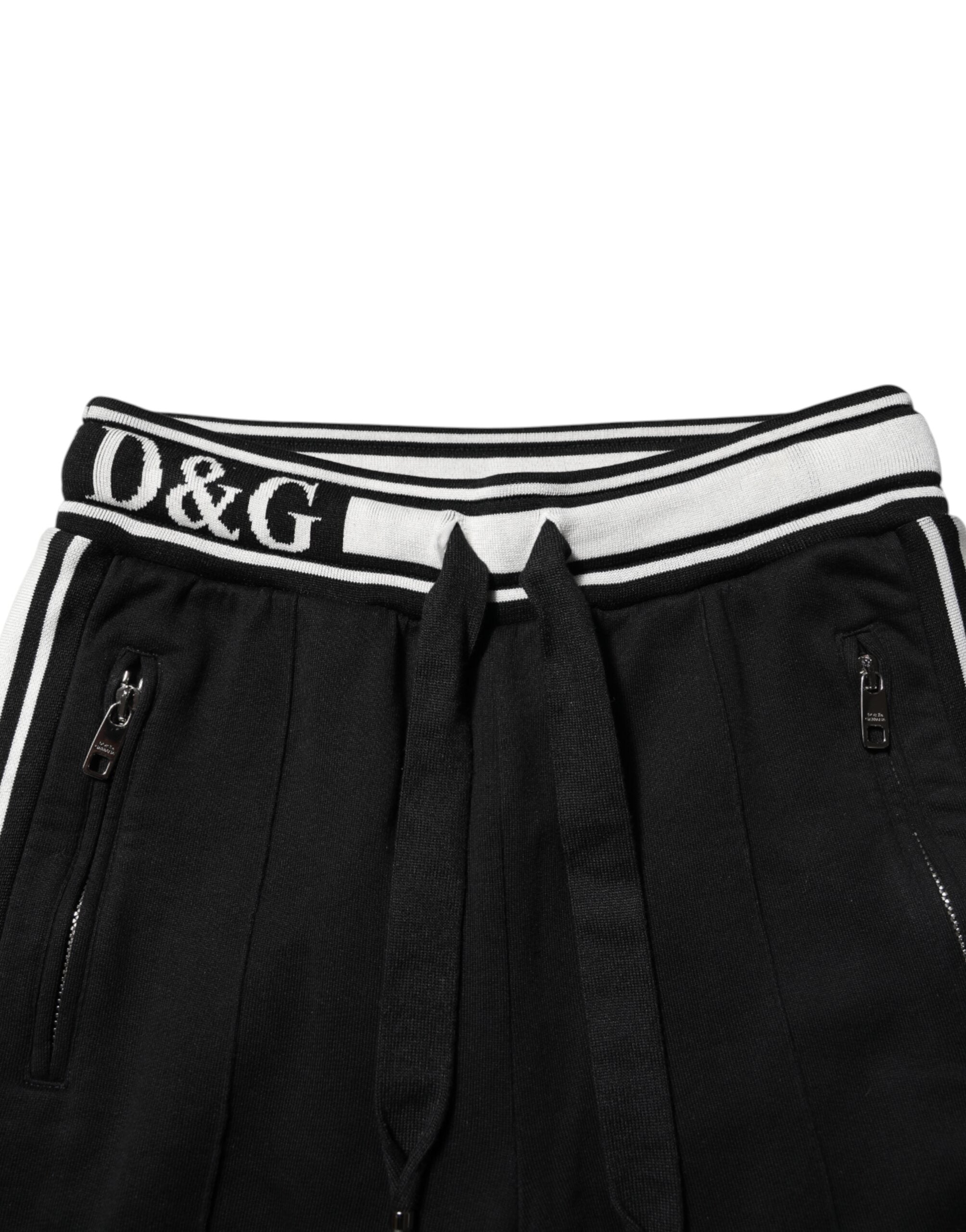 Black Cotton Jogger Logo Waist Pants - ventzia