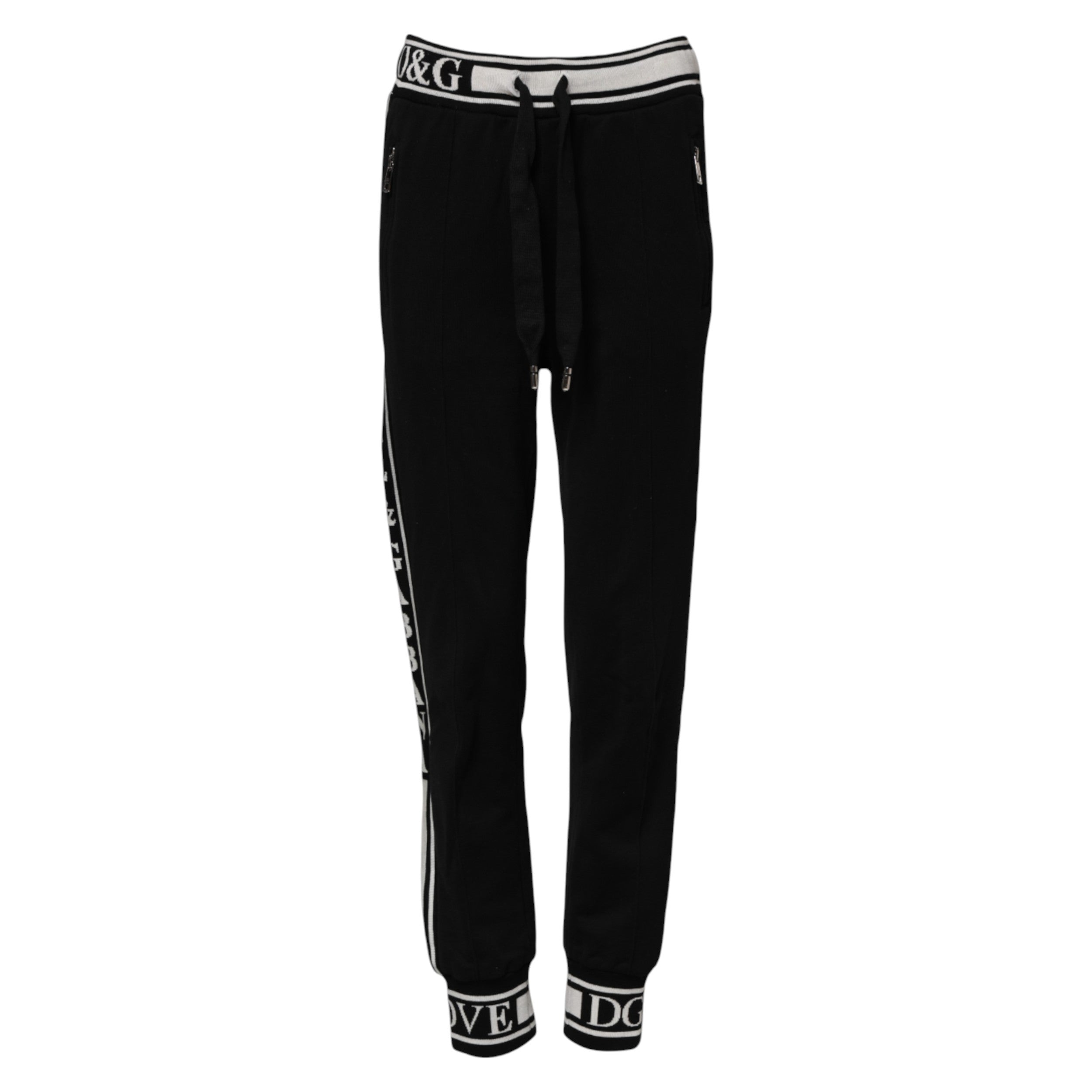 Black Cotton Jogger Logo Waist Pants - ventzia