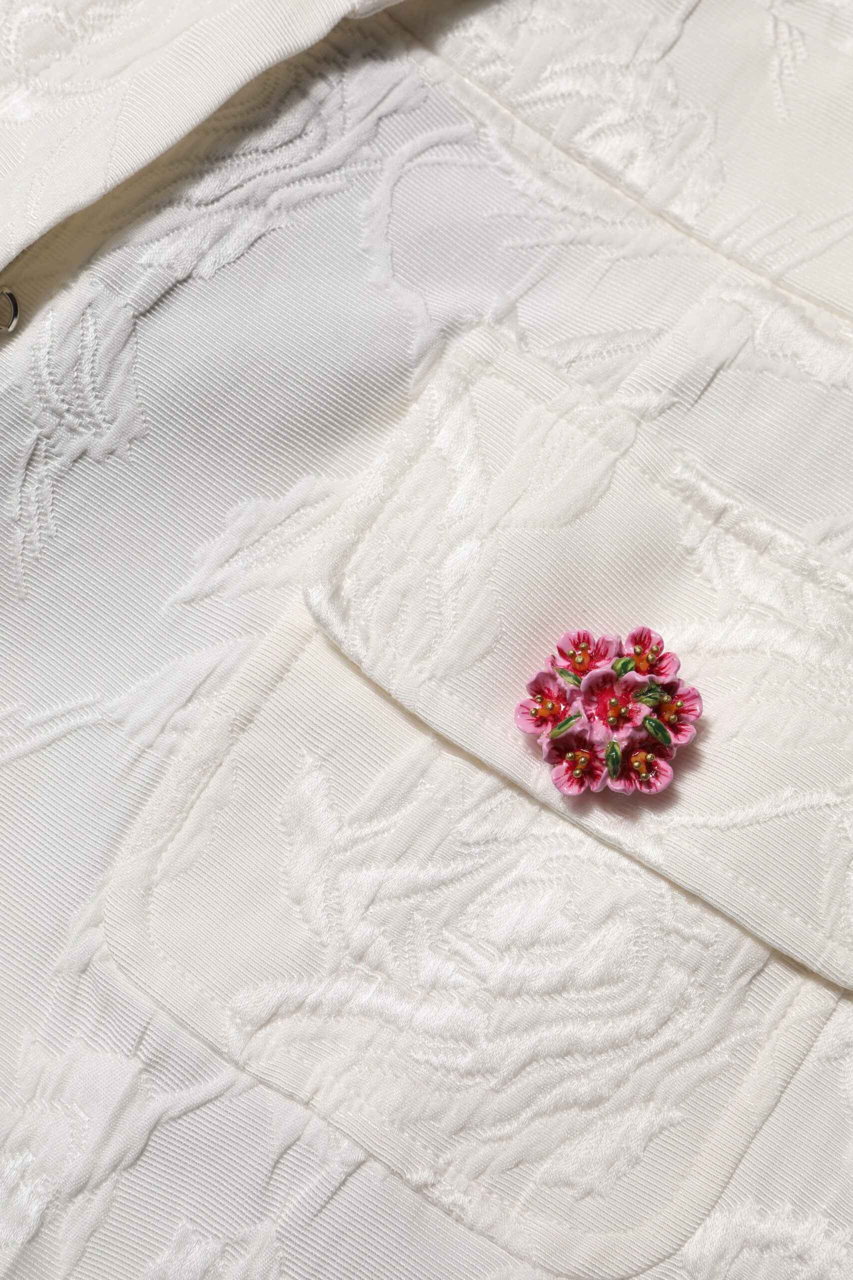 White Cotton Floral Jacquard Pants - ventzia