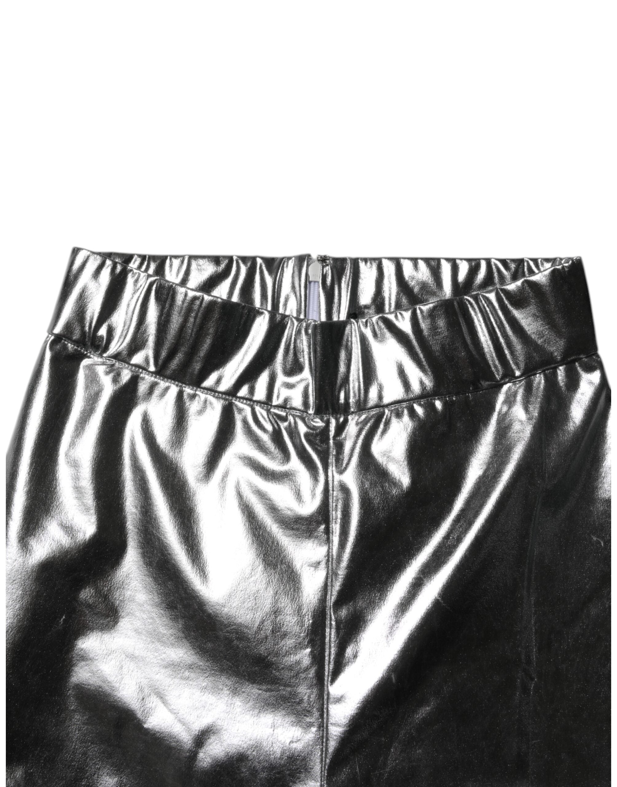 Metallic Silver Polyester Slim Fit Leggings Pants - ventzia