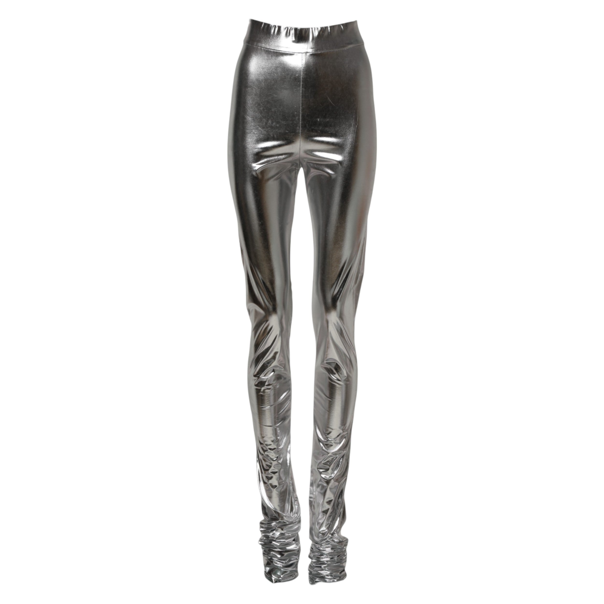 Metallic Silver Polyester Slim Fit Leggings Pants - ventzia