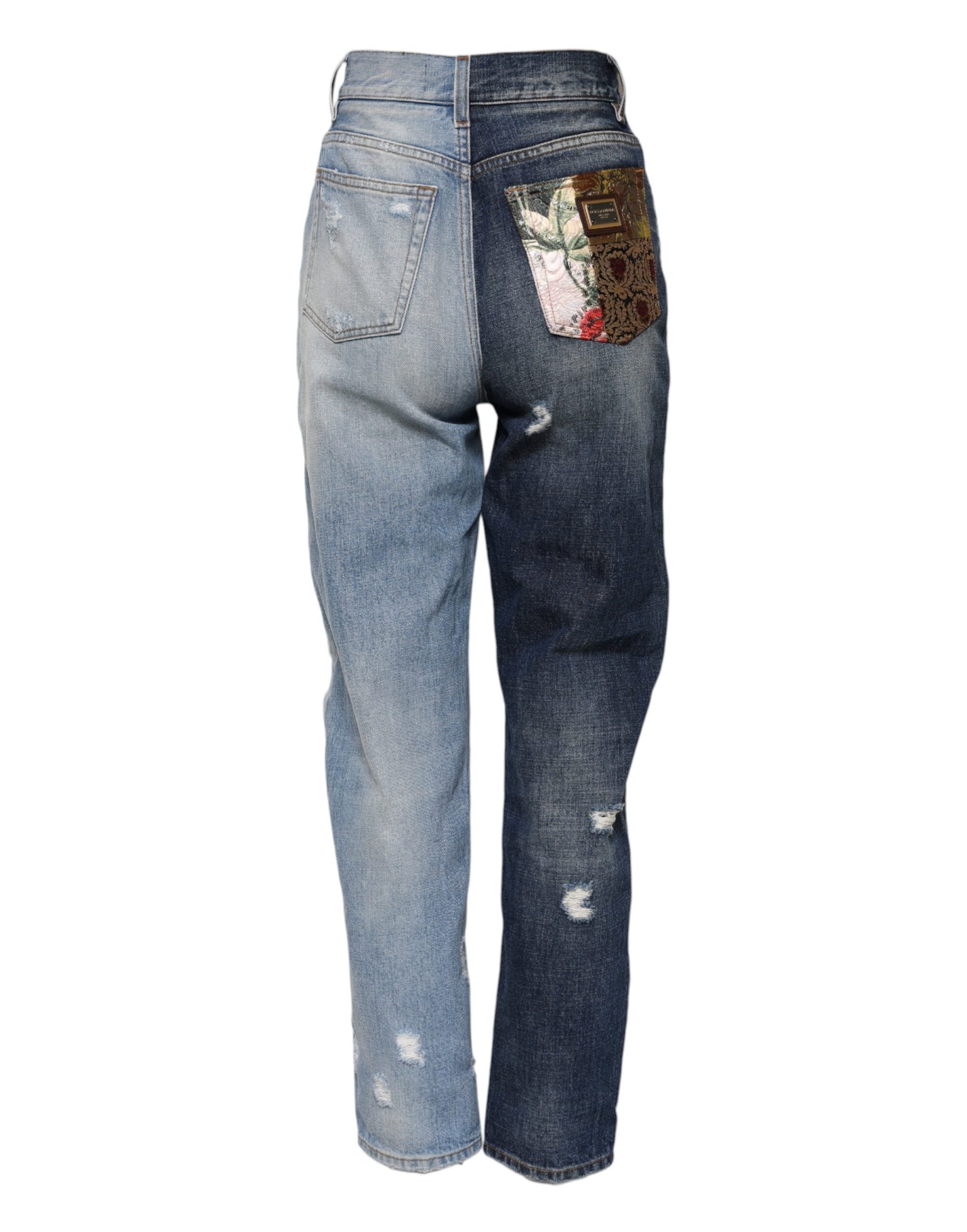 Multicolor Patchwork Tapered Denim Jeans - ventzia