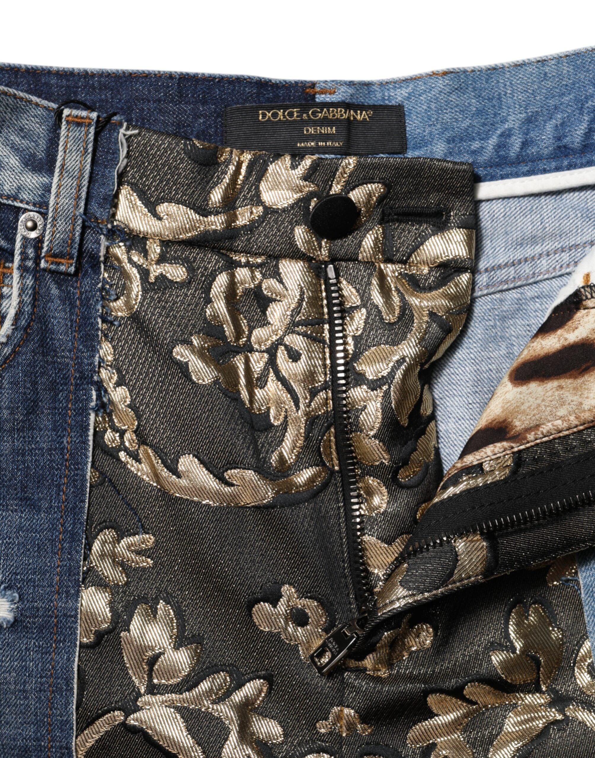 Multicolor Patchwork Tapered Denim Jeans - ventzia