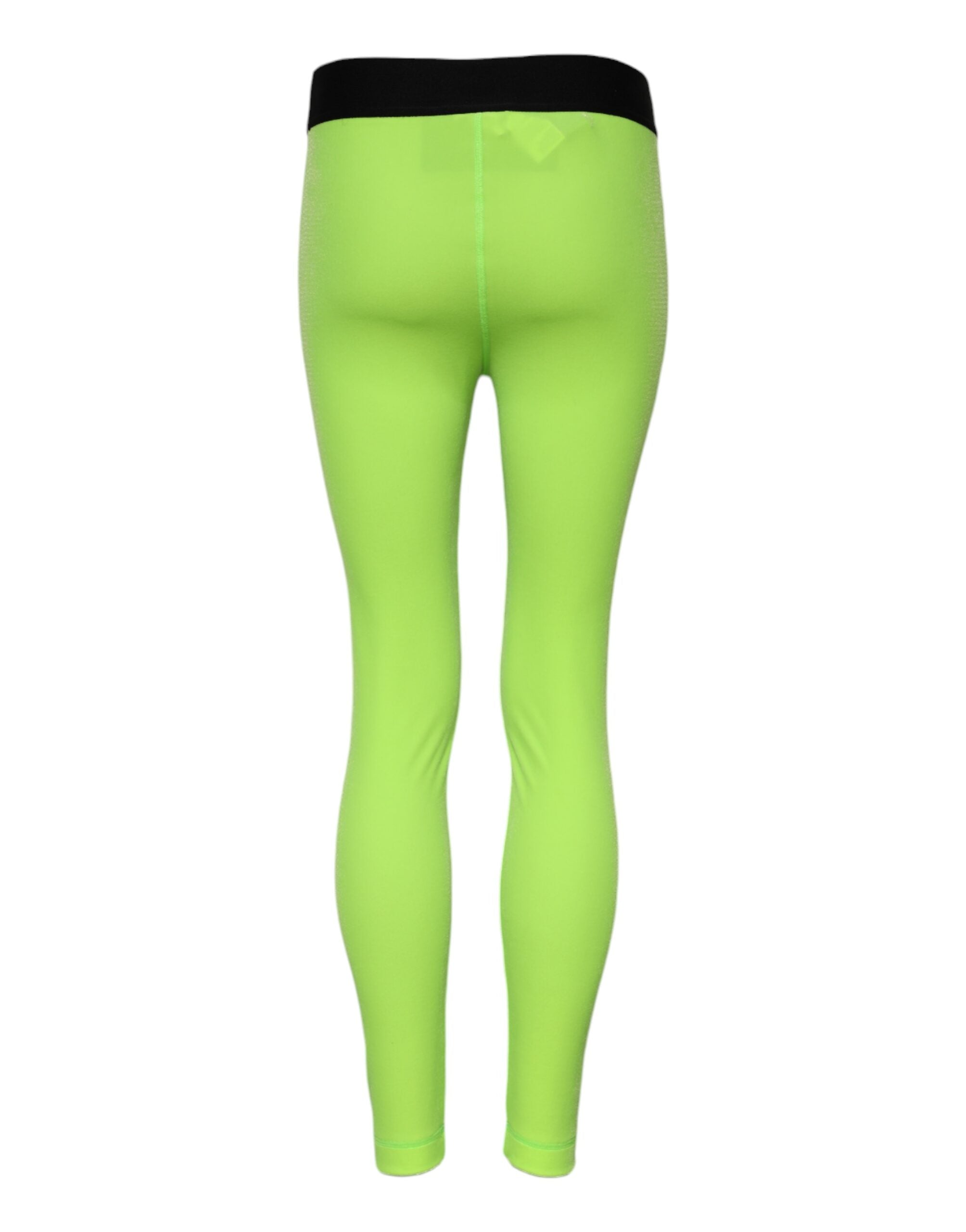 Green Nylon Slim Fit Leggings Pants - ventzia