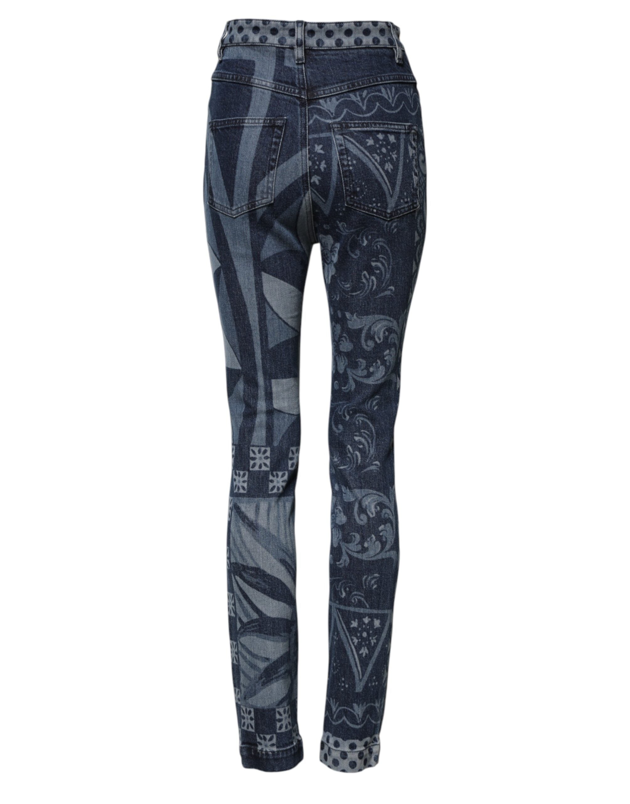 Blue Graphic Print Cotton Skinny Denim Jeans - ventzia