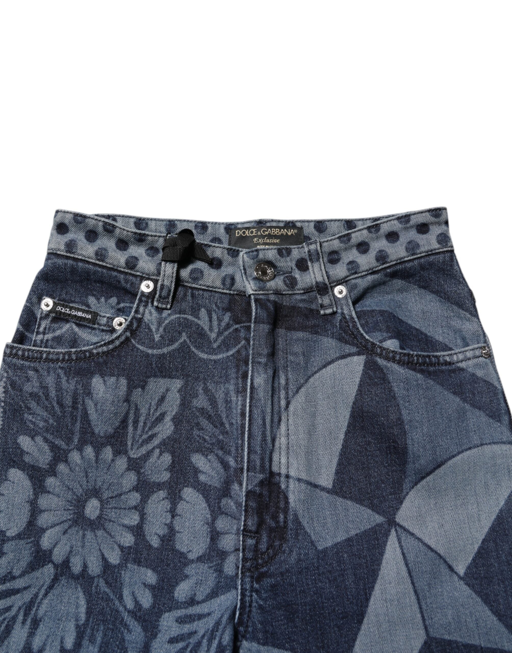 Blue Graphic Print Cotton Skinny Denim Jeans - ventzia