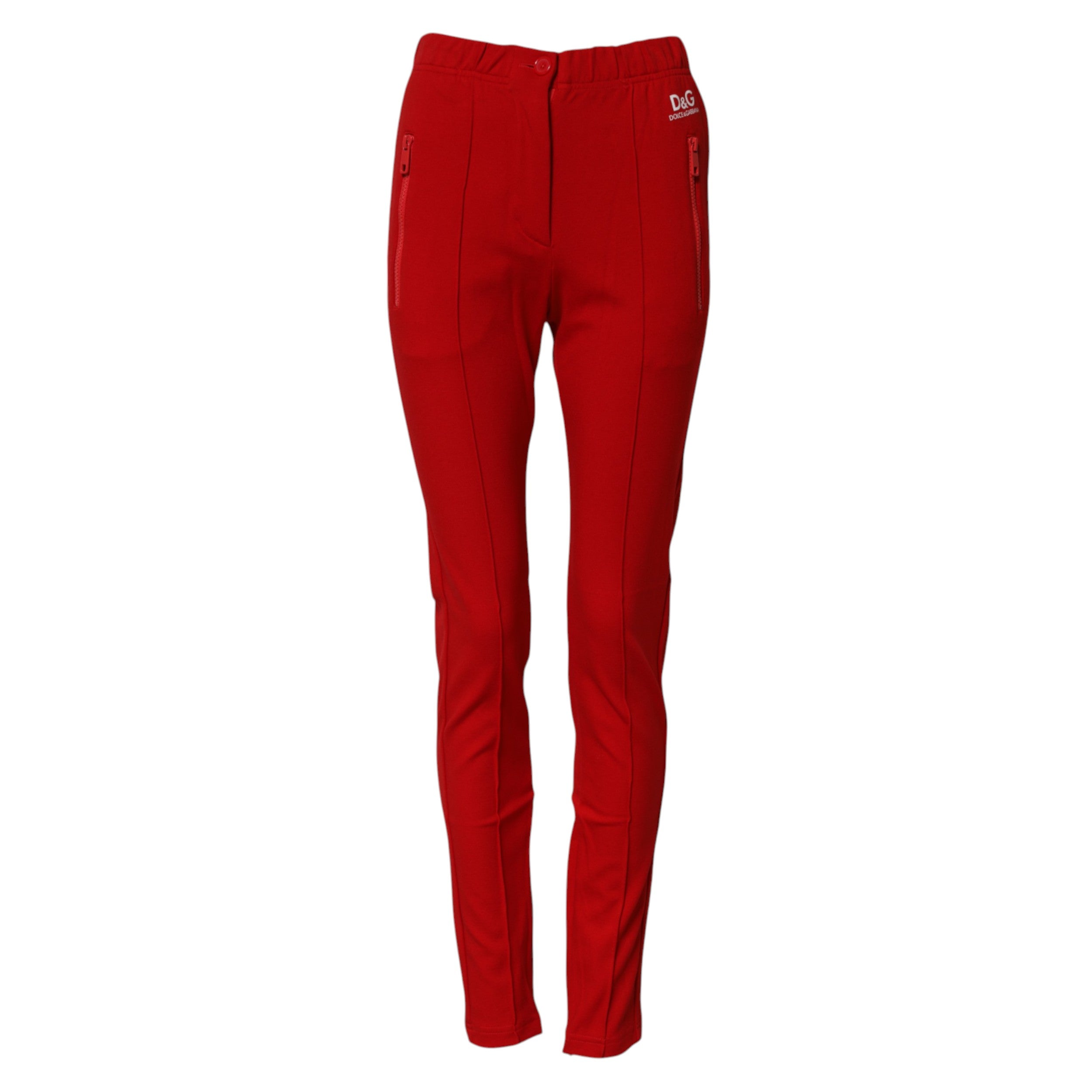 Red Mid Waist Slim Fit Pants - ventzia