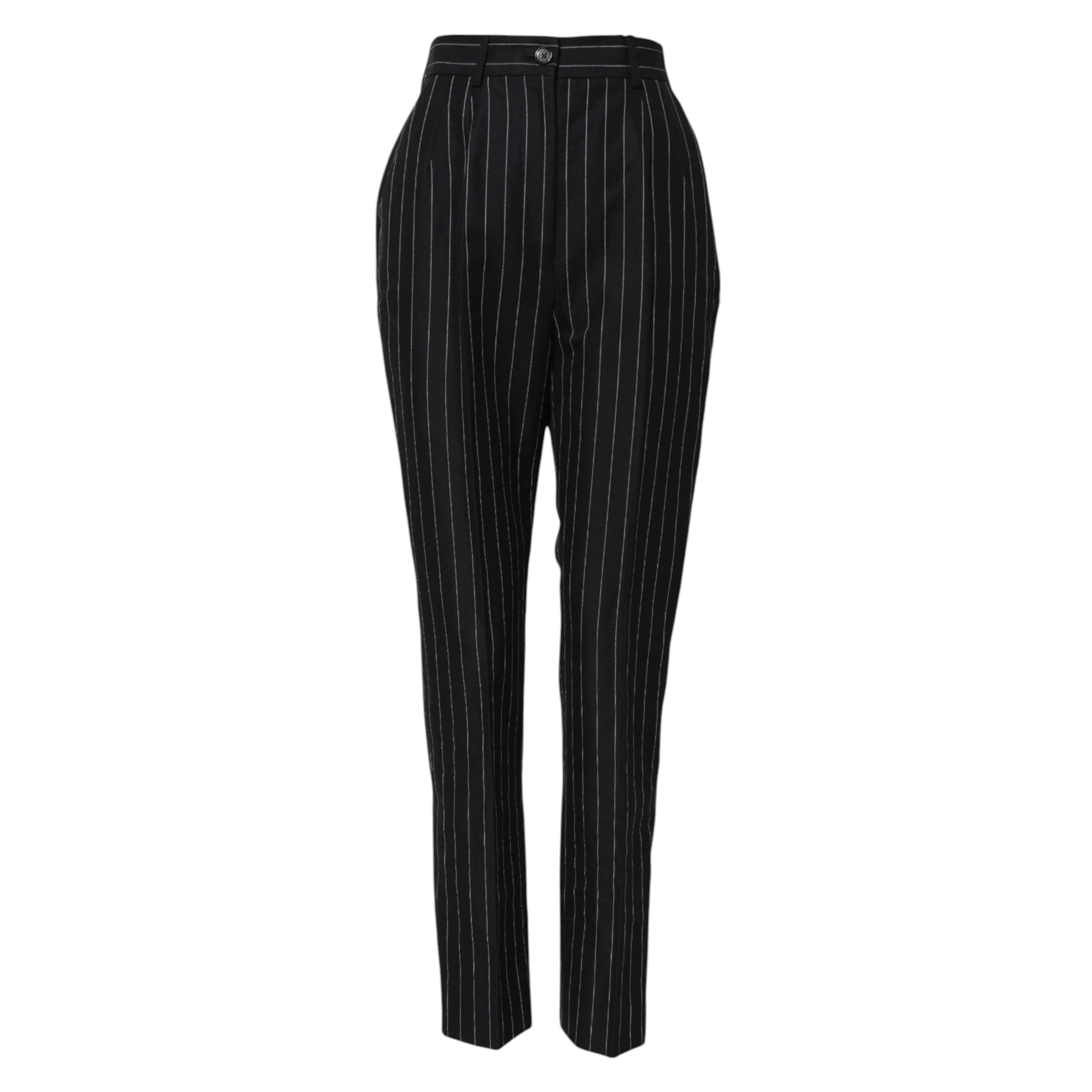 Black Stripes High Waist Tapered Pants - ventzia
