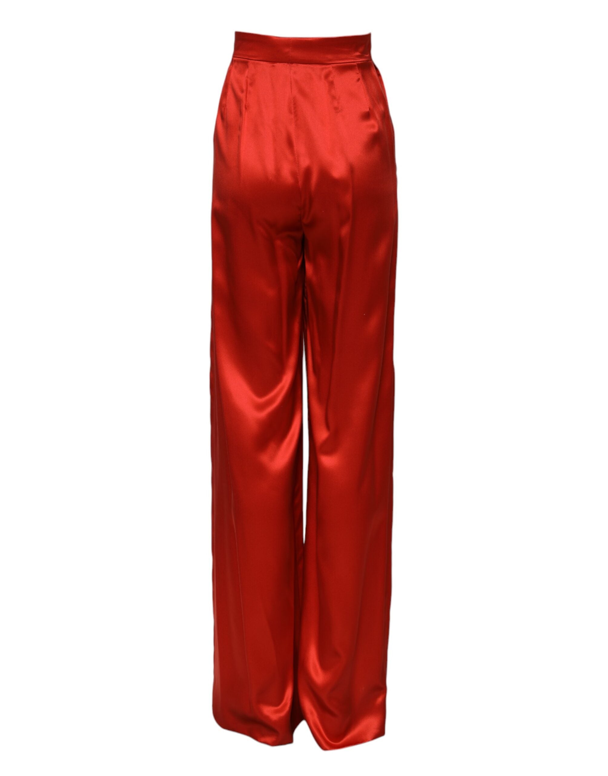 Red Satin High Waist Wide Leg Pants - ventzia
