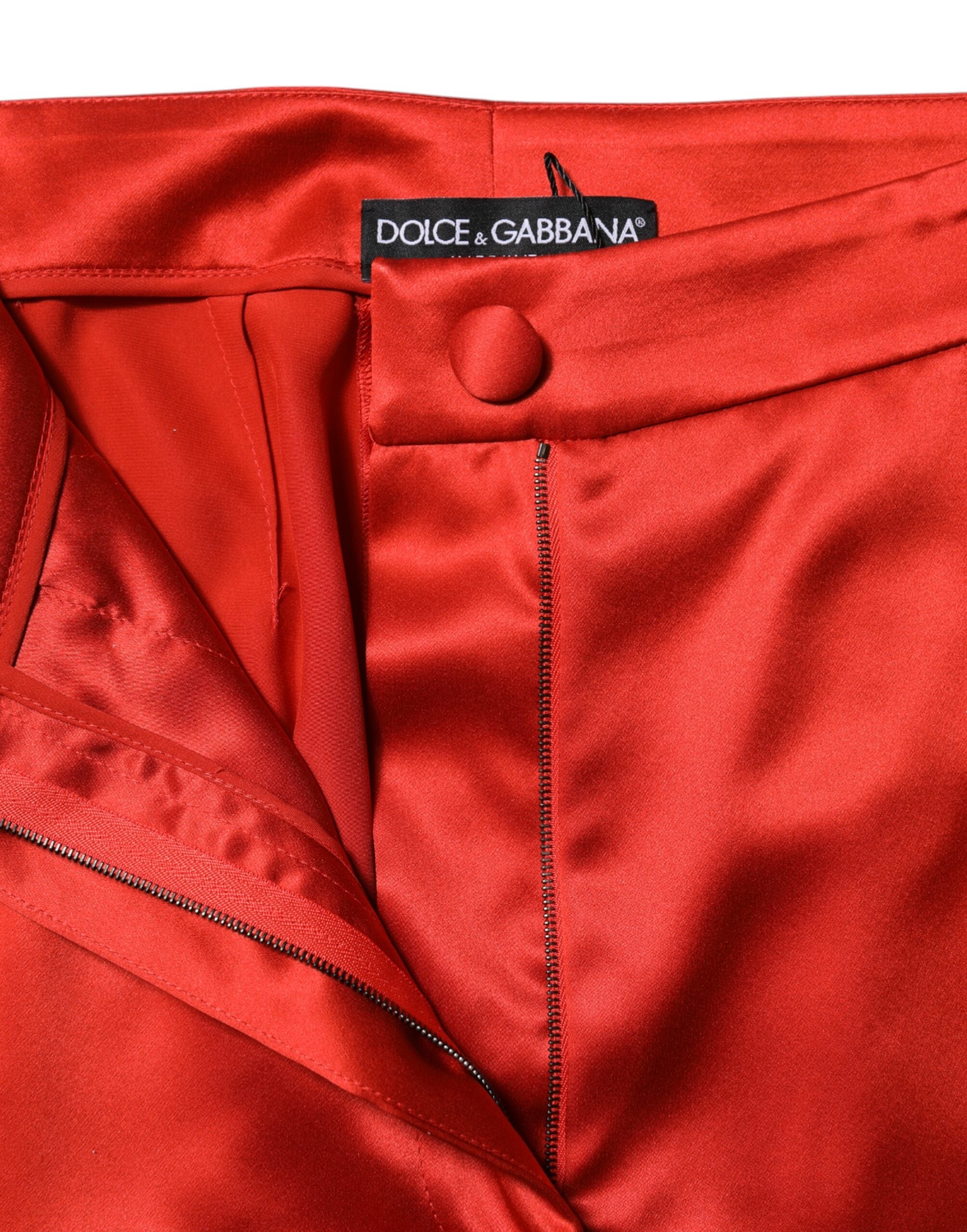 Red Satin High Waist Wide Leg Pants - ventzia