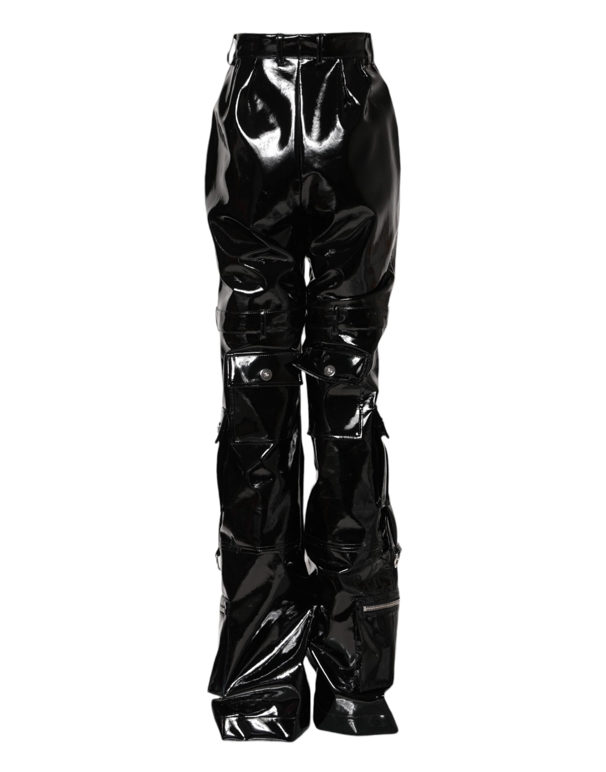 Black High Waist Cargo Bootcut Pants - ventzia