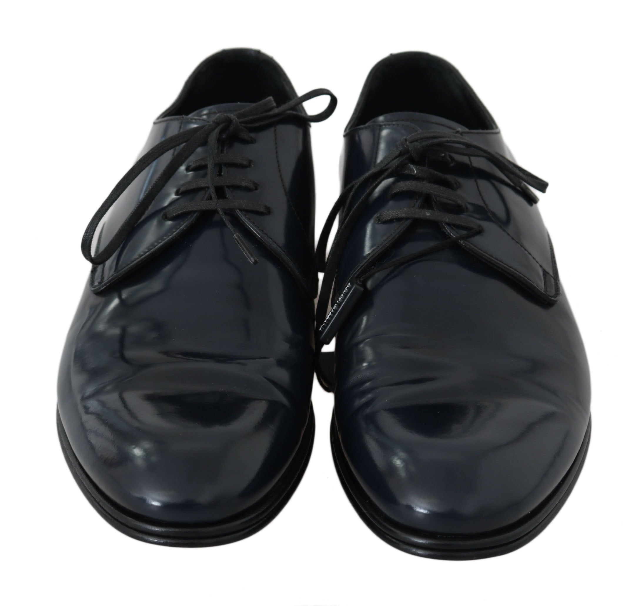 Elegant Dark Blue Leather Derby Dress Shoes - ventzia