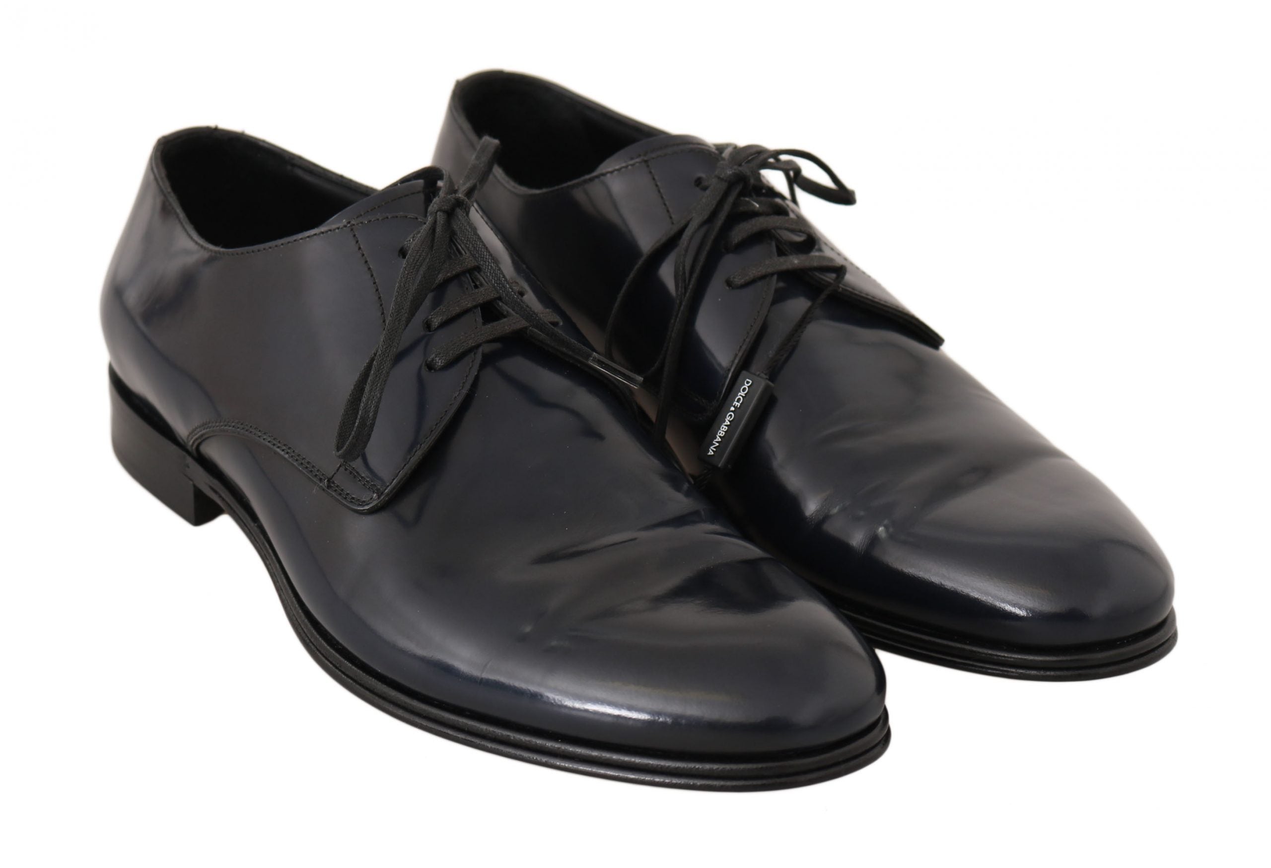 Elegant Dark Blue Leather Derby Dress Shoes - ventzia