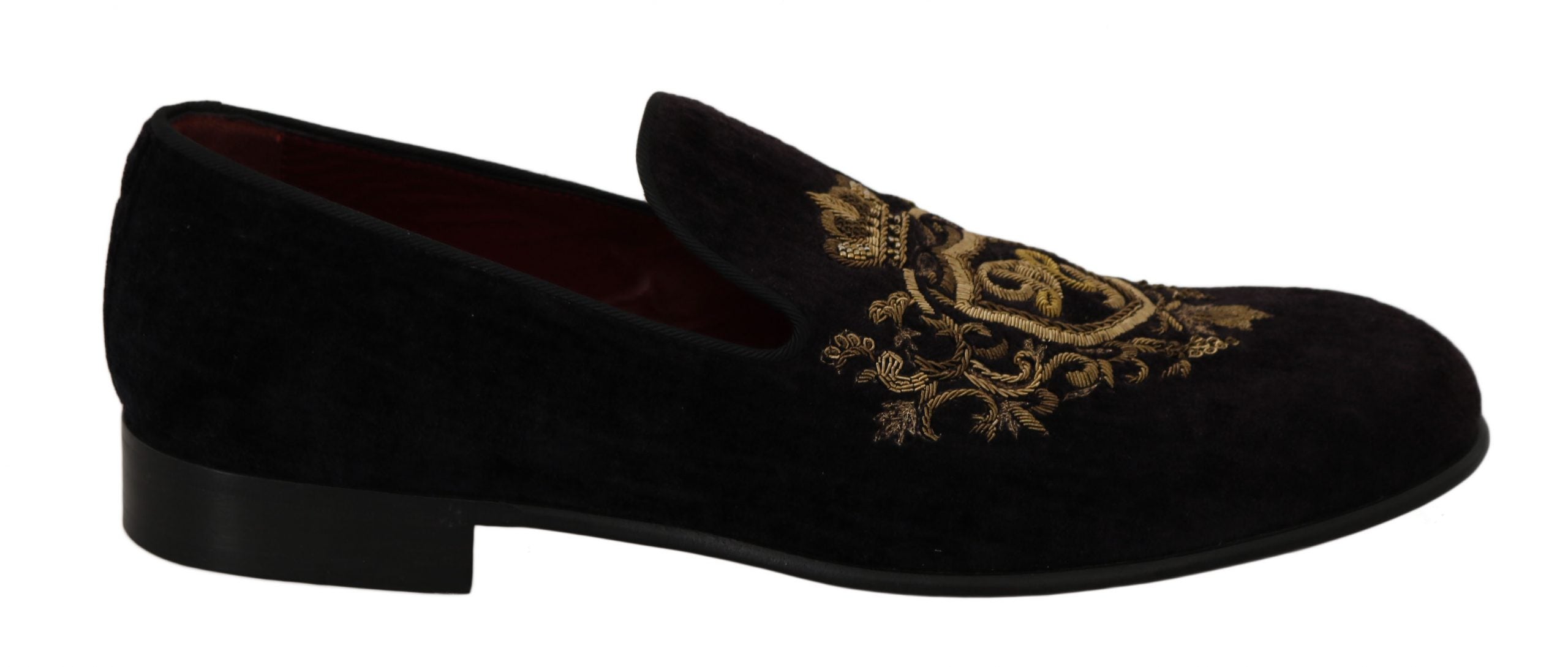 Elegant Black Loafers with Gold Crown Embroidery - ventzia