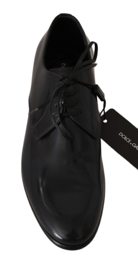 Elegant Dark Blue Leather Derby Shoes - ventzia