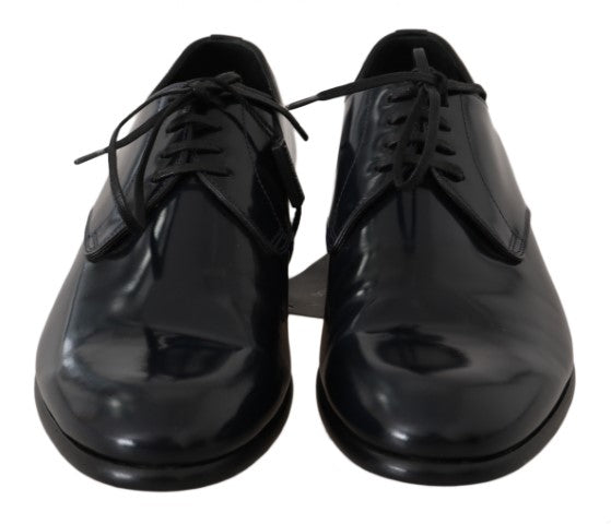 Elegant Dark Blue Leather Derby Shoes - ventzia