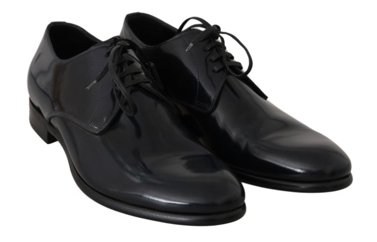 Elegant Dark Blue Leather Derby Shoes - ventzia